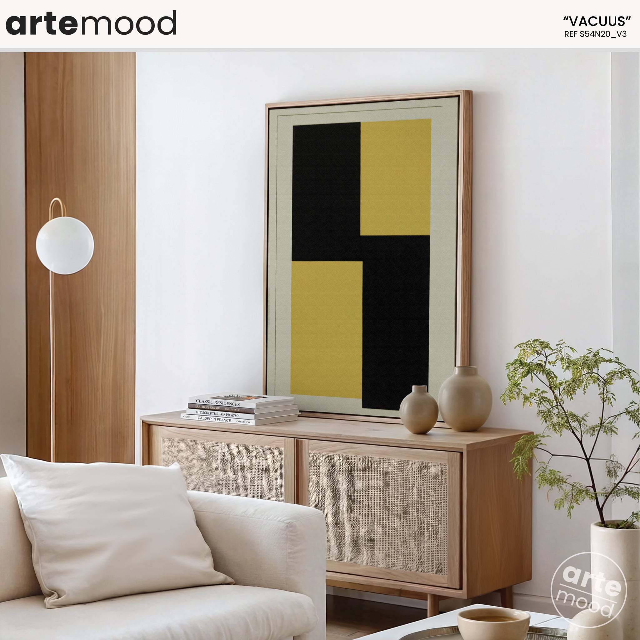 Abstract Artwork Print On Canvas - Minimalist Geometric Modern Art - Yellow, Black, Beige