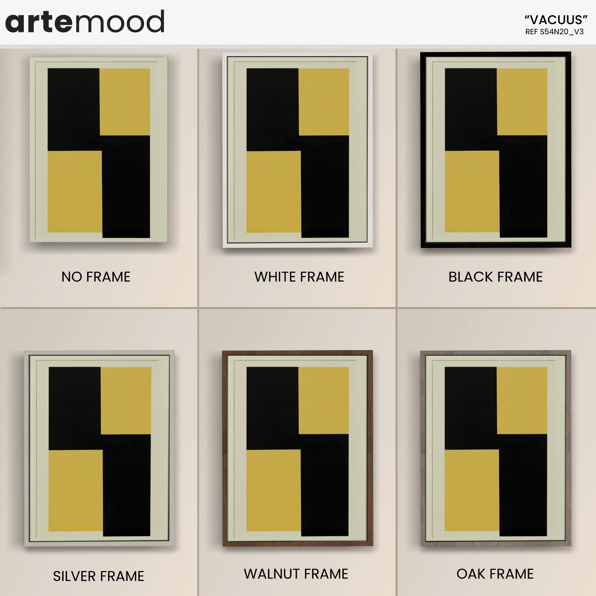 Abstract Artwork Print On Canvas - Minimalist Geometric Modern Art - Yellow, Black, Beige