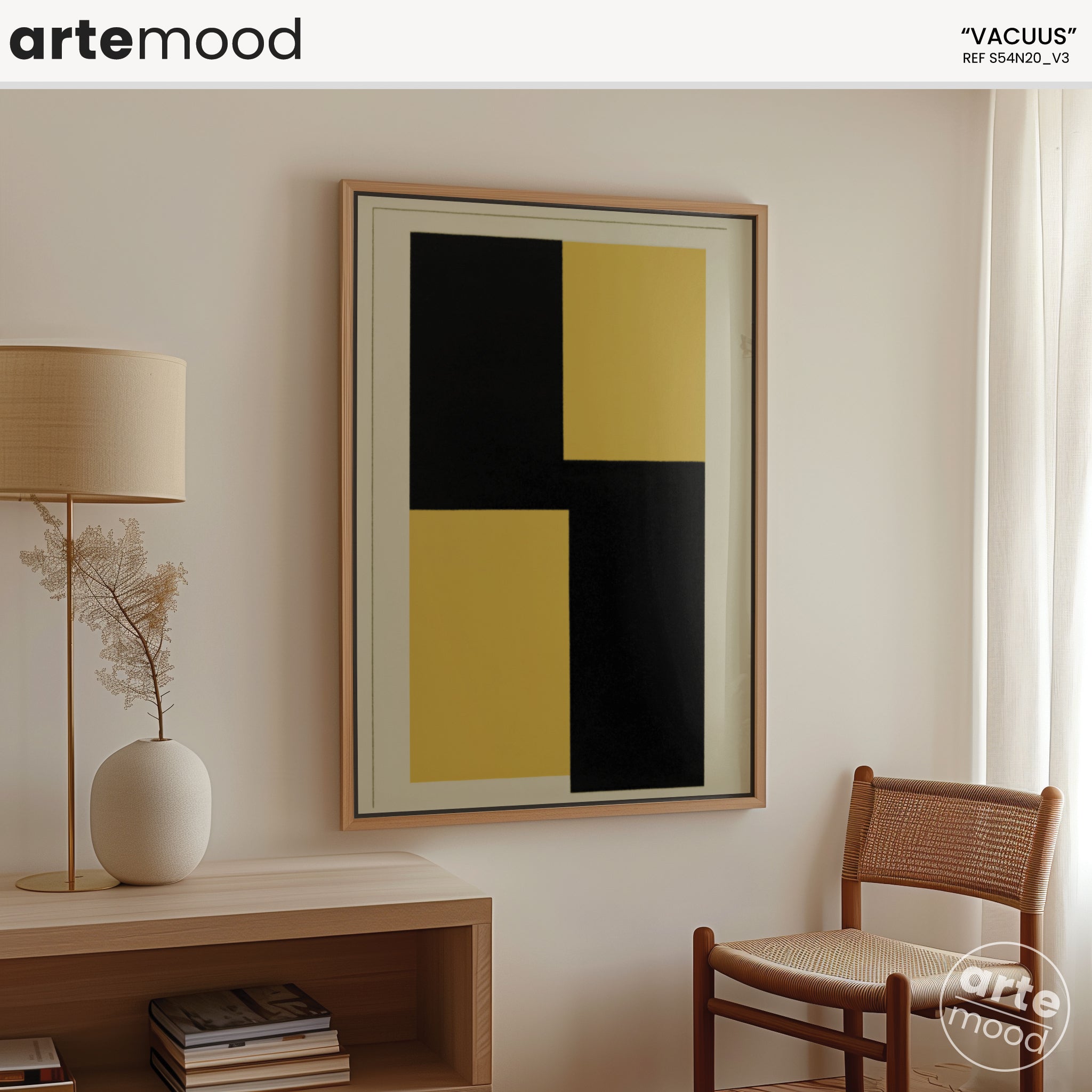 Abstract Artwork Print On Canvas - Minimalist Geometric Modern Art - Yellow, Black, Beige