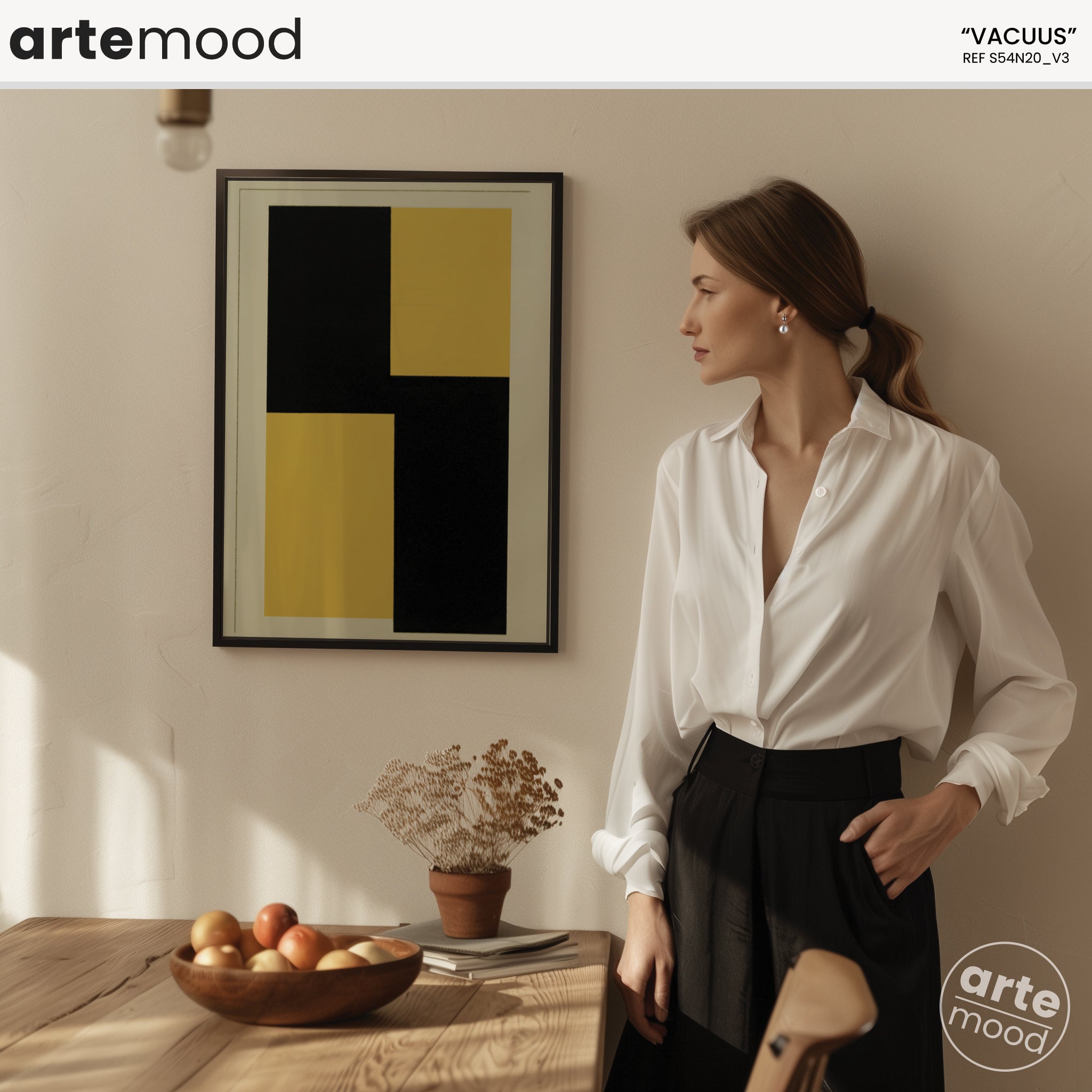 Abstract Artwork Print On Canvas - Minimalist Geometric Modern Art - Yellow, Black, Beige