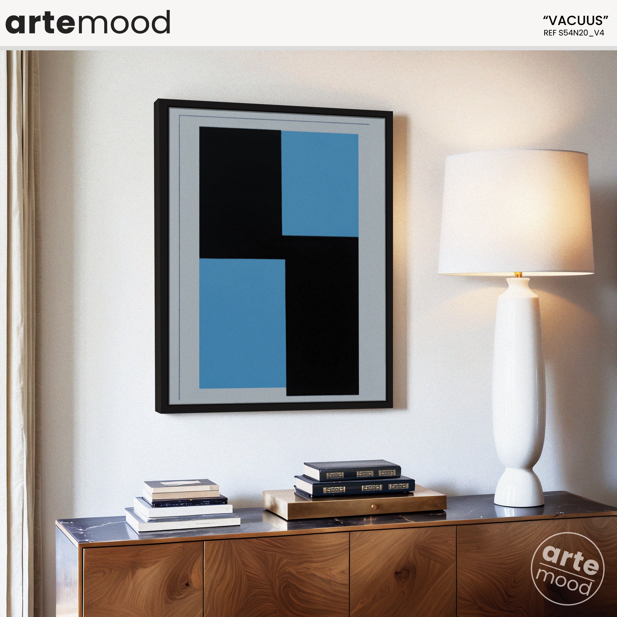 Abstract Artwork Print On Canvas - Minimalist Geometric Modern Art - Black Blue Colors, Minimal Wall Art