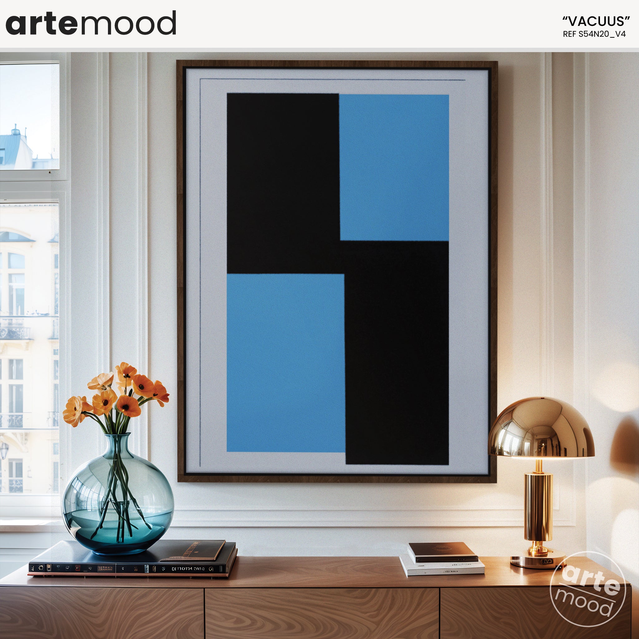 Abstract Artwork Print On Canvas - Minimalist Geometric Modern Art - Black Blue Colors, Minimal Wall Art