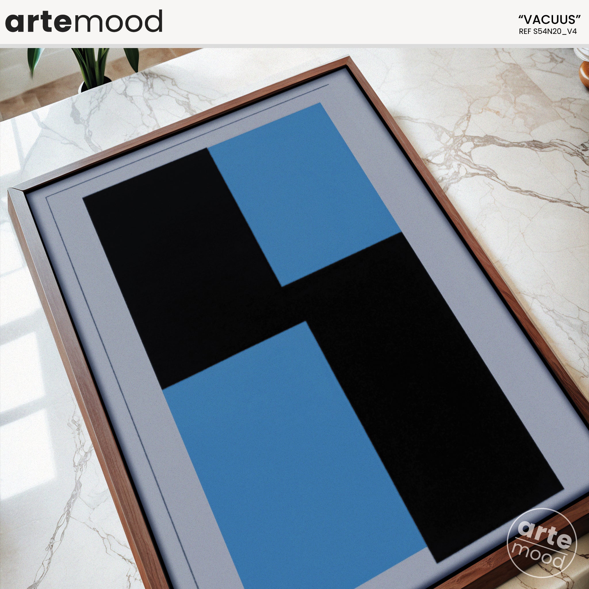 Abstract Artwork Print On Canvas - Minimalist Geometric Modern Art - Black Blue Colors, Minimal Wall Art