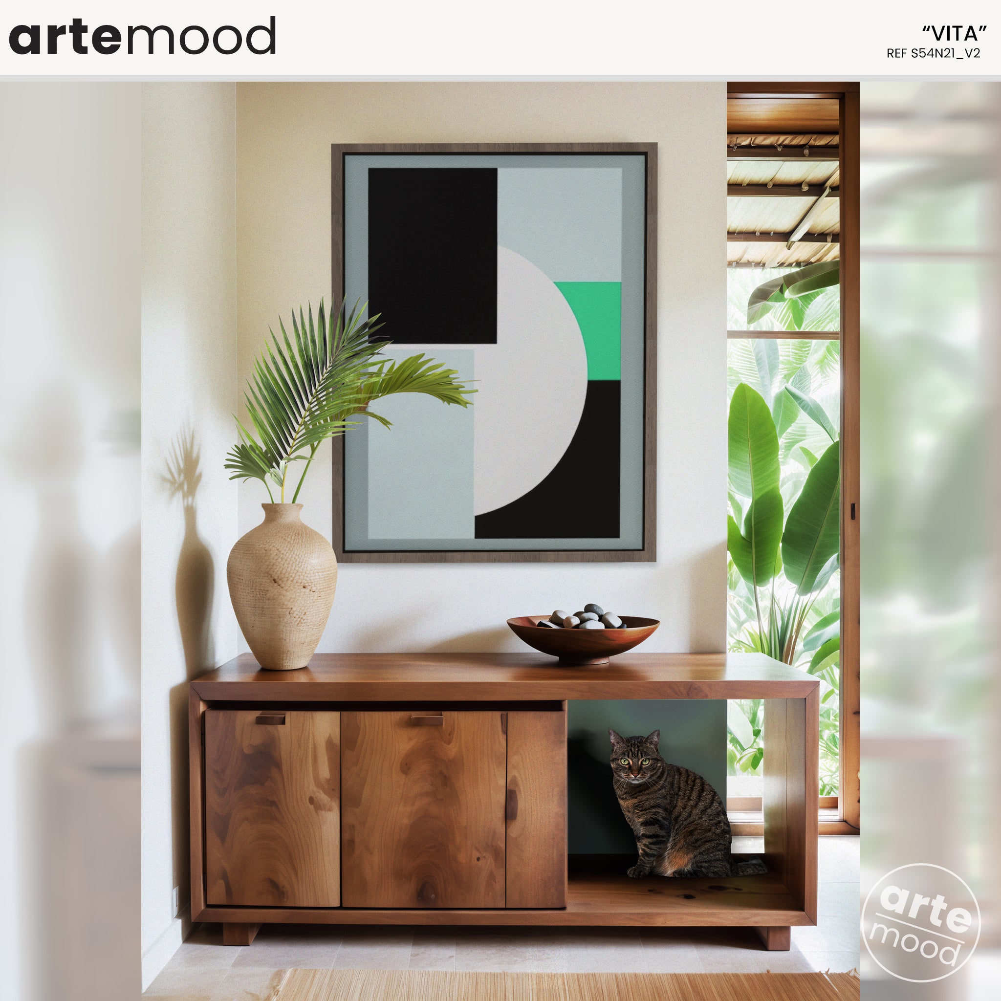 Abstract Artwork Print On Canvas - Minimalist Geometric Modern Art - Black, Green, White, Minimal Art