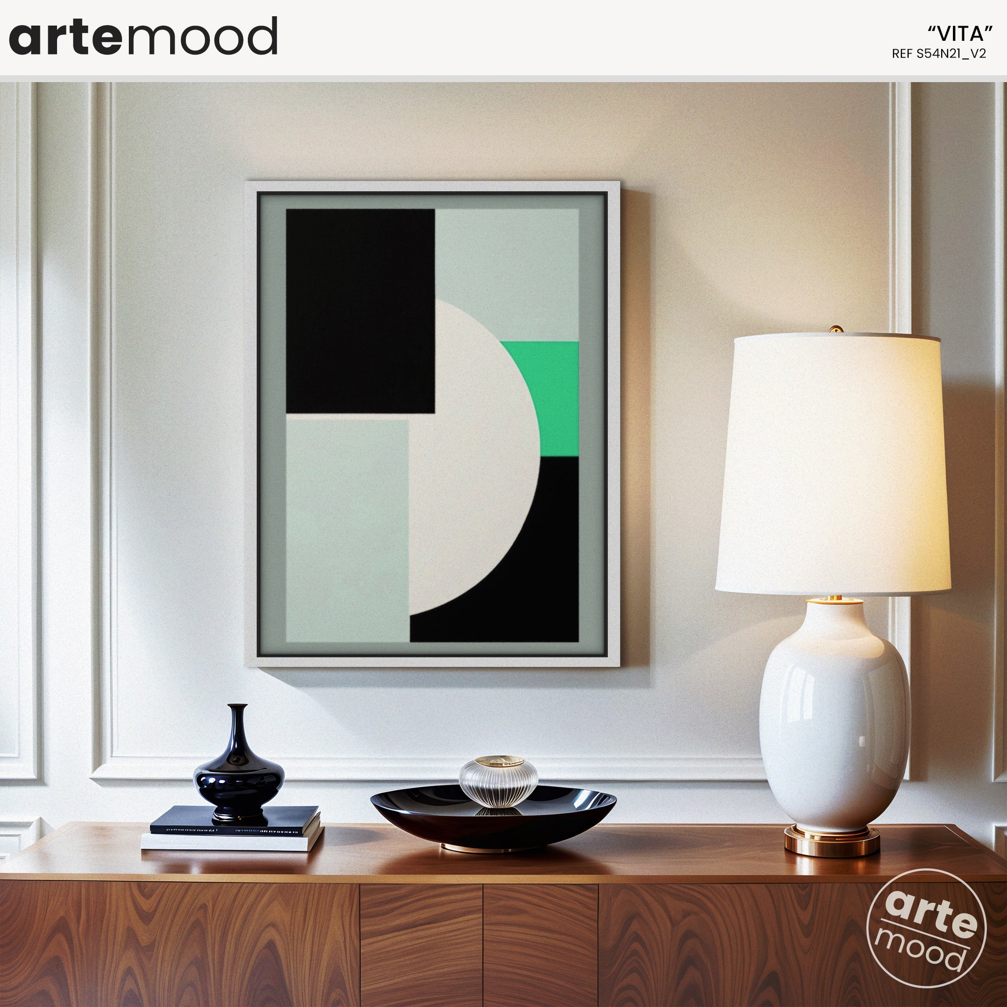 Abstract Artwork Print On Canvas - Minimalist Geometric Modern Art - Black, Green, White, Minimal Art