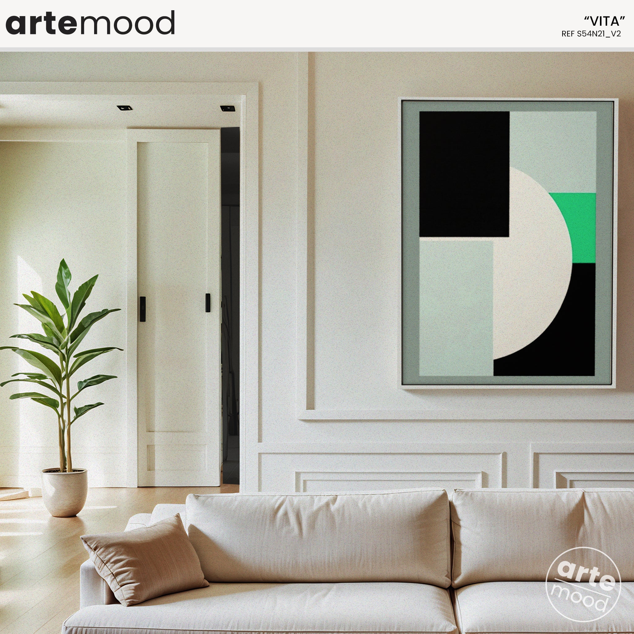 Abstract Artwork Print On Canvas - Minimalist Geometric Modern Art - Black, Green, White, Minimal Art