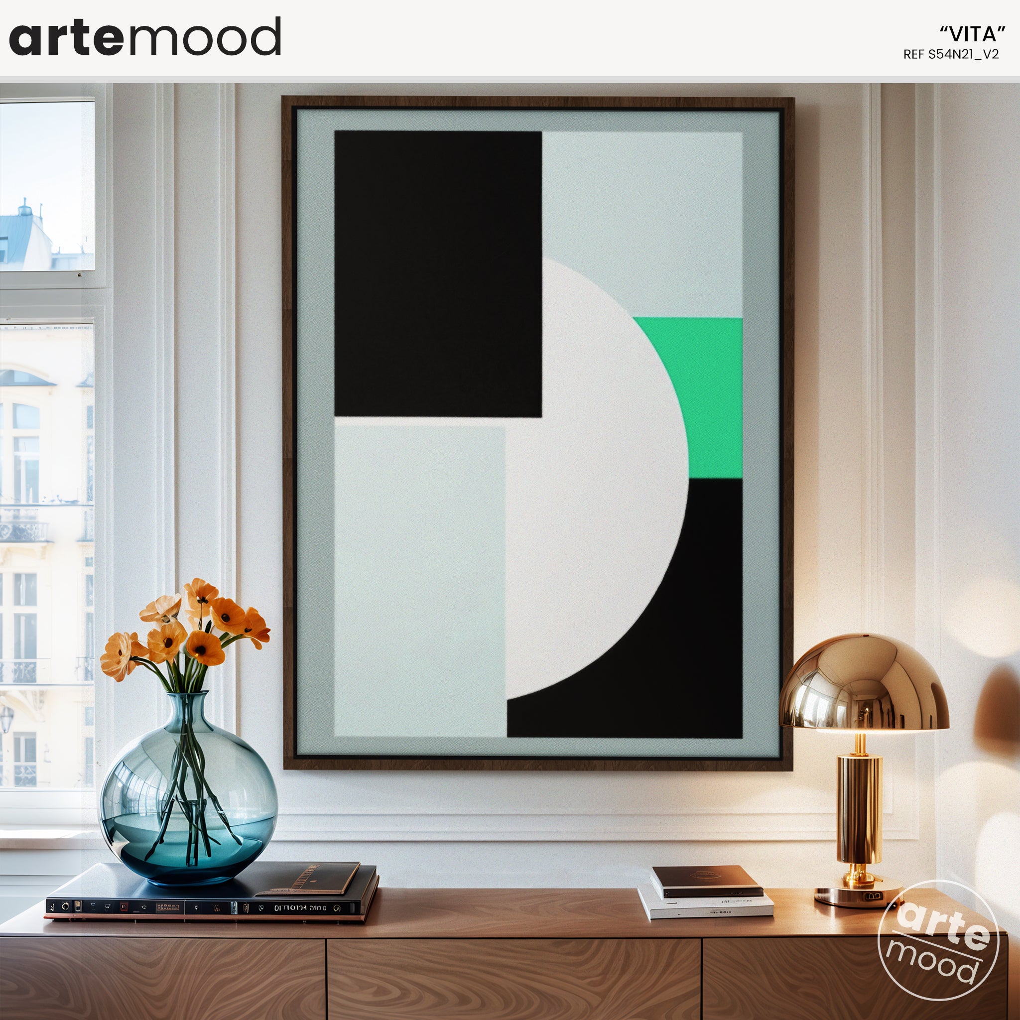 Abstract Artwork Print On Canvas - Minimalist Geometric Modern Art - Black, Green, White, Minimal Art