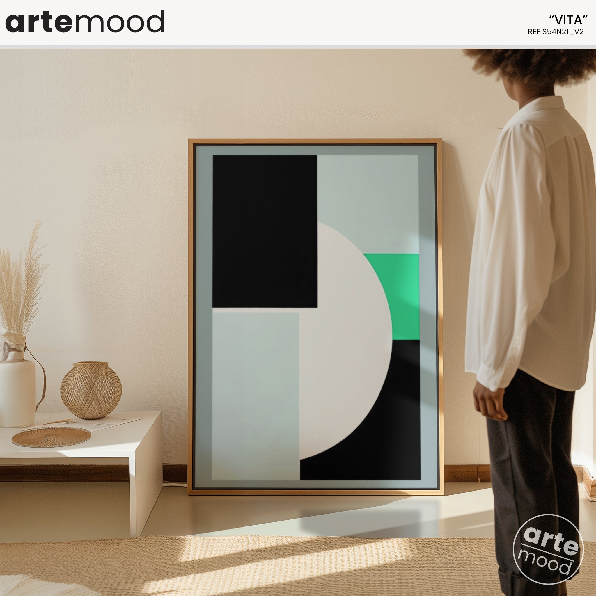 Abstract Artwork Print On Canvas - Minimalist Geometric Modern Art - Black, Green, White, Minimal Art