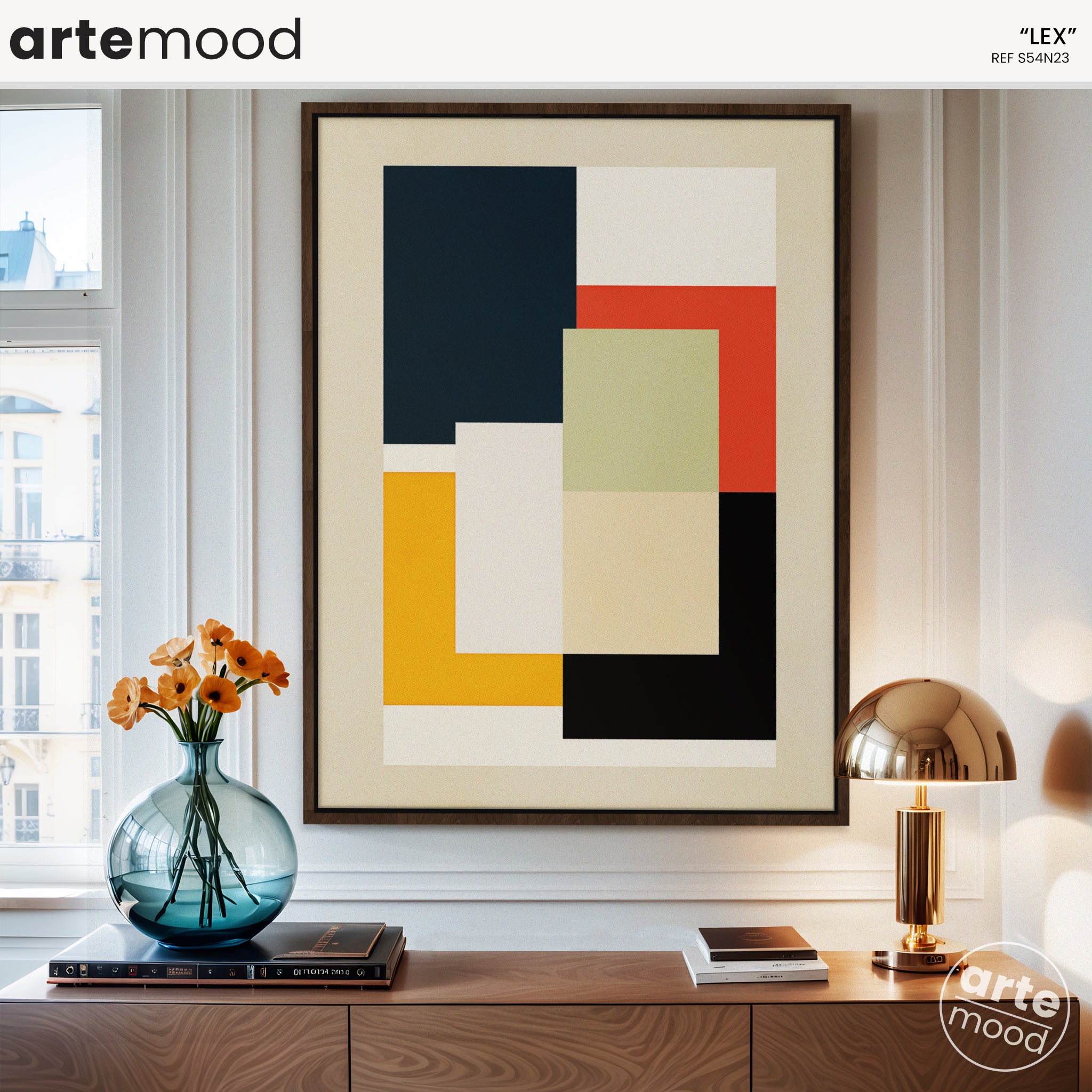 Abstract Artwork Print On Canvas - Minimalist Geometric Modern Art - Yellow, Beige, Black, White, Olive, Minimal Composition