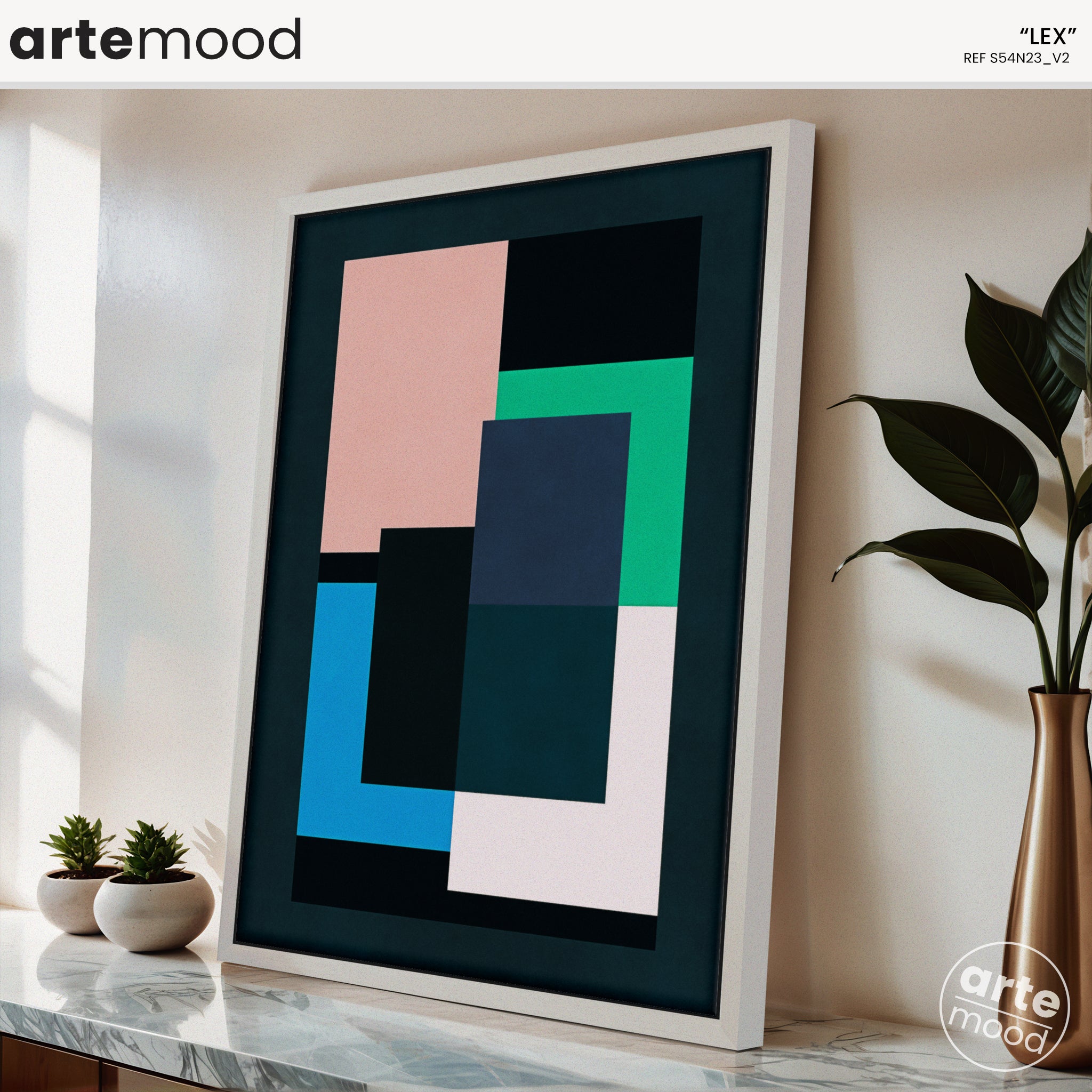 Abstract Artwork Print On Canvas - Minimalist Geometric Modern Art - Pastel Neutral Colors, Pink, Blue, White, Green, Zen Art