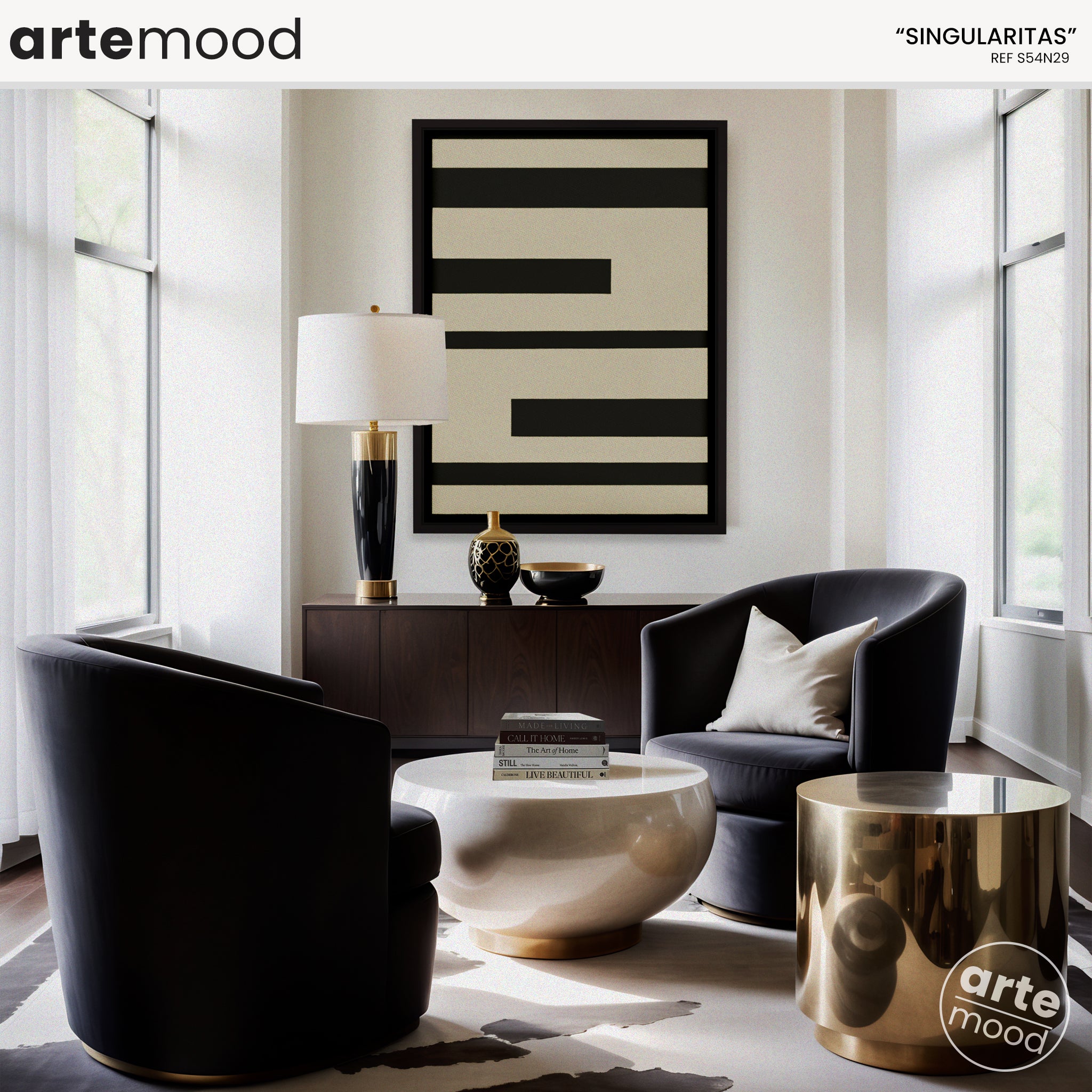 Abstract Artwork Print On Canvas - Minimalist Geometric Modern Art - Black White Composition