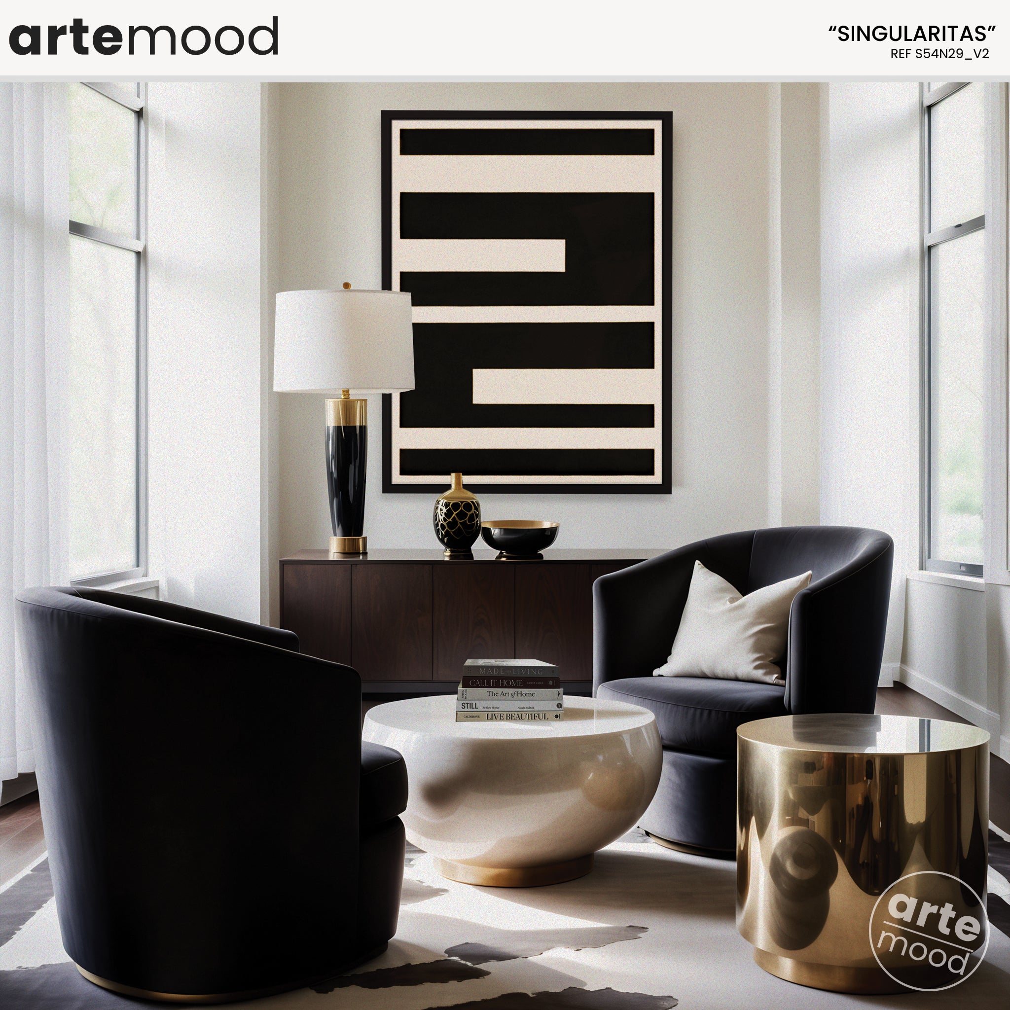 Abstract Artwork Print - Modern Art Canvas - Geometric Minimal Composition Black White Forms