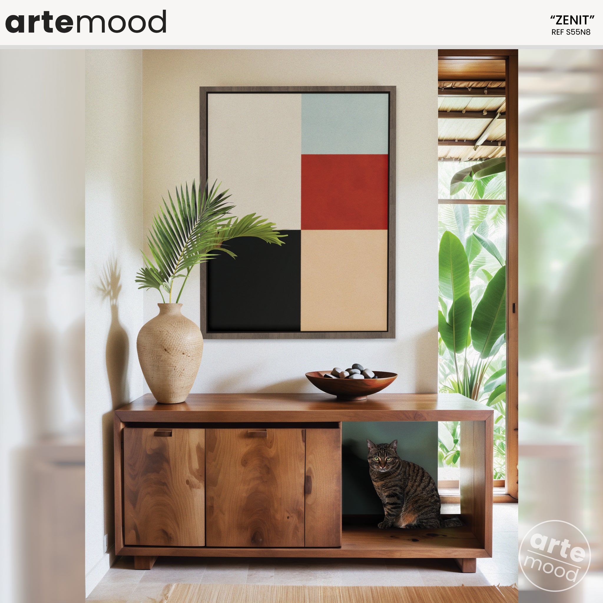 Abstract Artwork Print On Canvas - Minimalist Geometric Color Block - White, Black, Red, Blue, Pastel