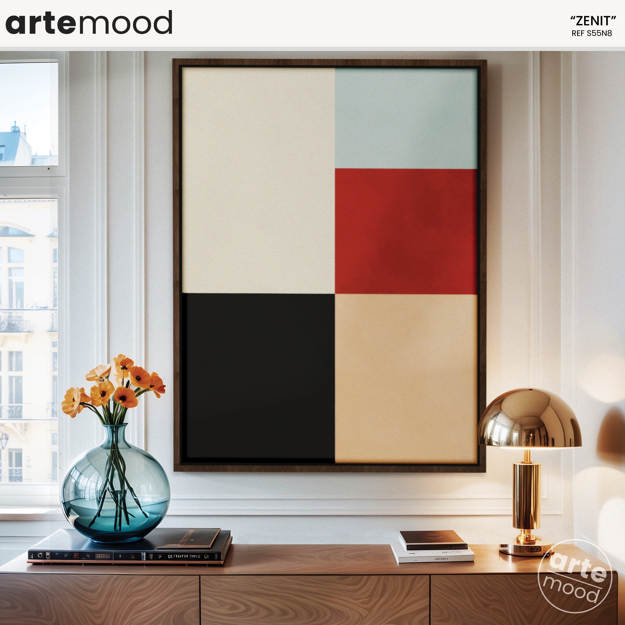 Abstract Artwork Print On Canvas - Minimalist Geometric Color Block - White, Black, Red, Blue, Pastel