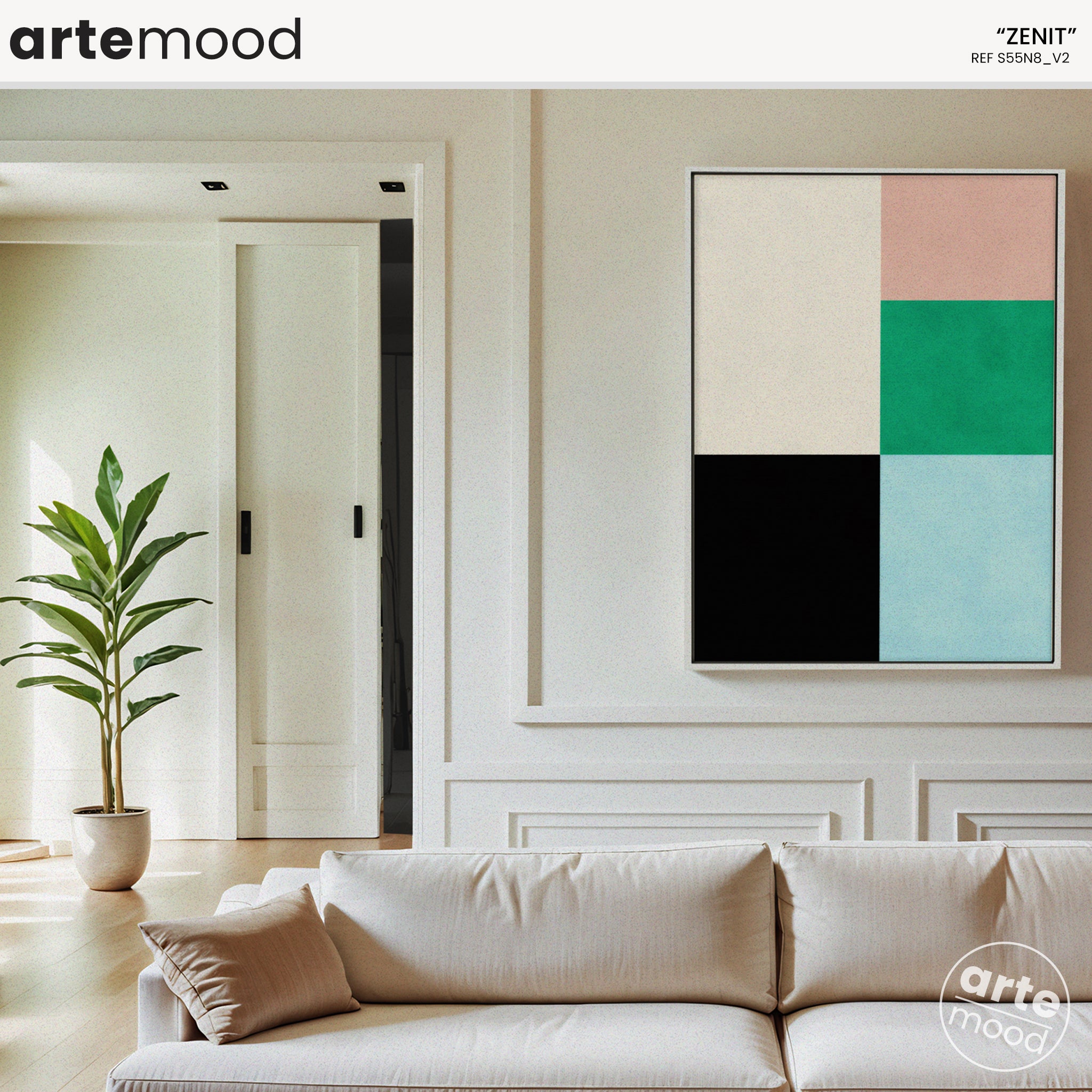 Abstract Artwork Print On Canvas - Minimalist Geometric Modern Art - Green, Pink, Blue, Black, White Minimal Wall Art