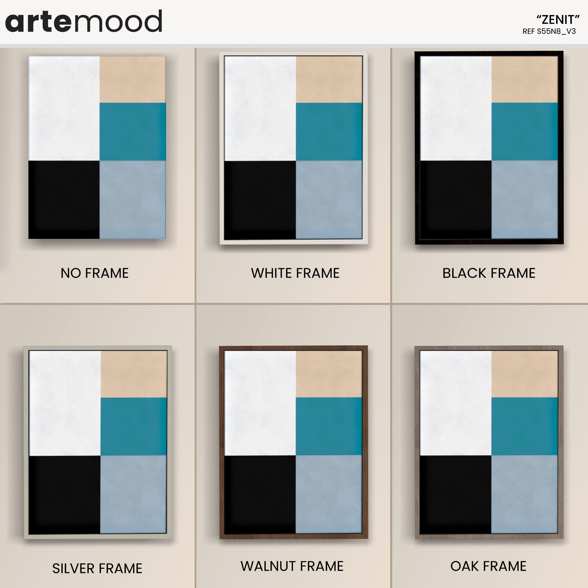 Abstract Artwork Print On Canvas - Minimalist Geometric Modern Print - Color Block, Beige, Black, White, Blue