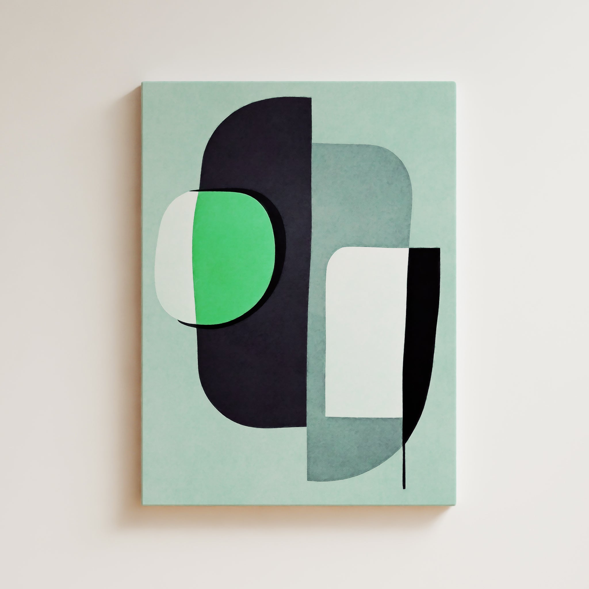 Abstract Artwork Print On Canvas - Minimalist Geometric Modern Art - Green, Black, Contemporary Wall Art