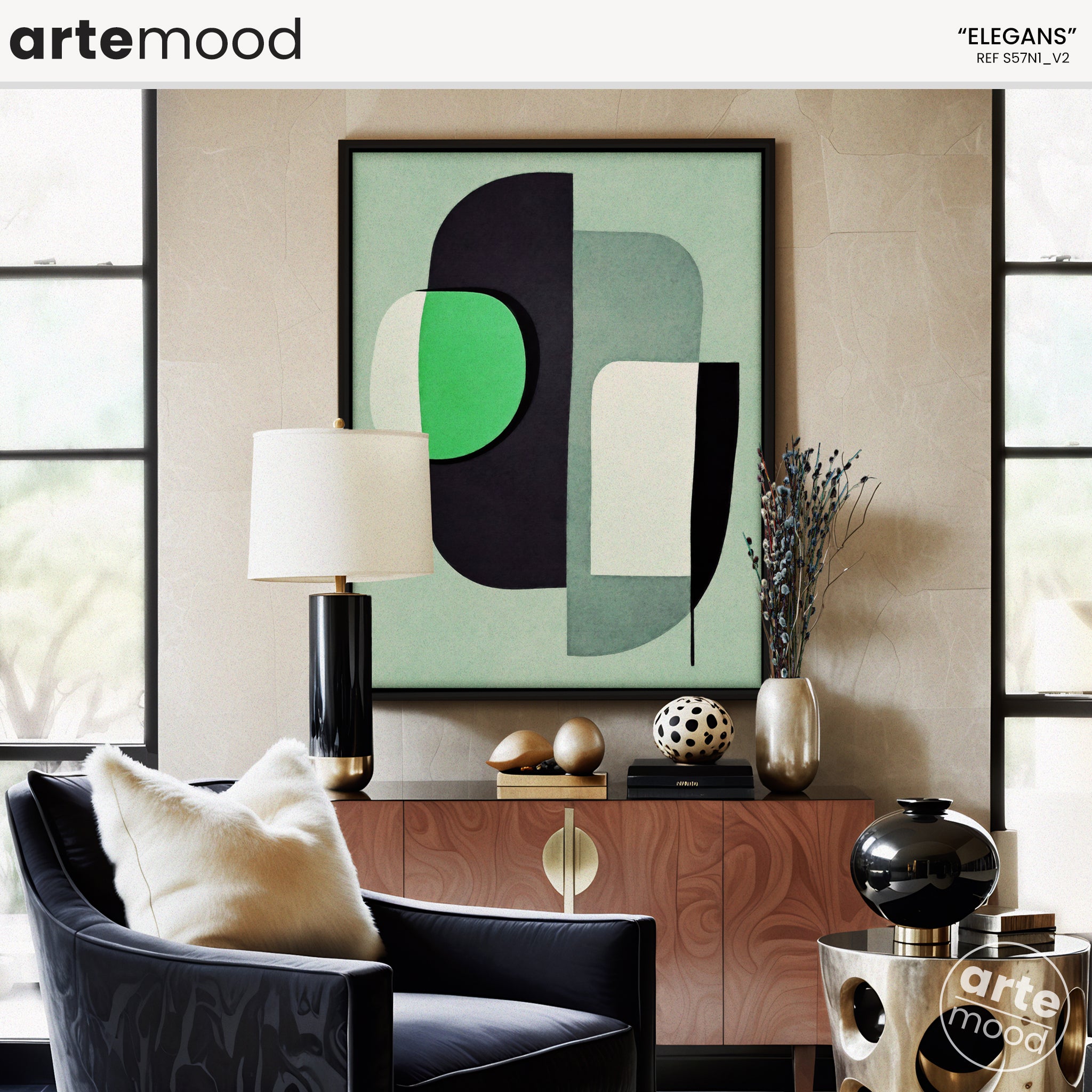 Abstract Artwork Print On Canvas - Minimalist Geometric Modern Art - Green, Black, Contemporary Wall Art