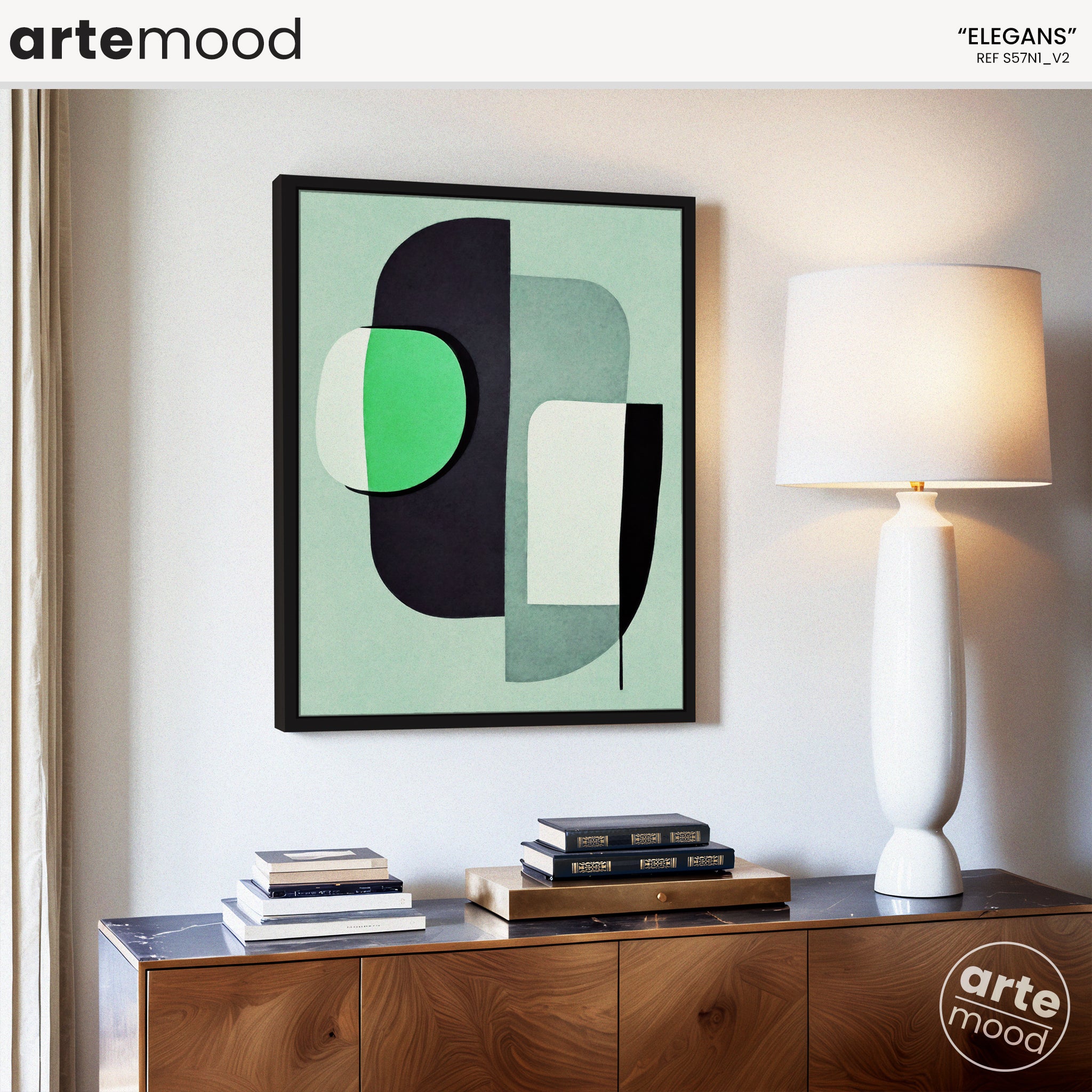 Abstract Artwork Print On Canvas - Minimalist Geometric Modern Art - Green, Black, Contemporary Wall Art