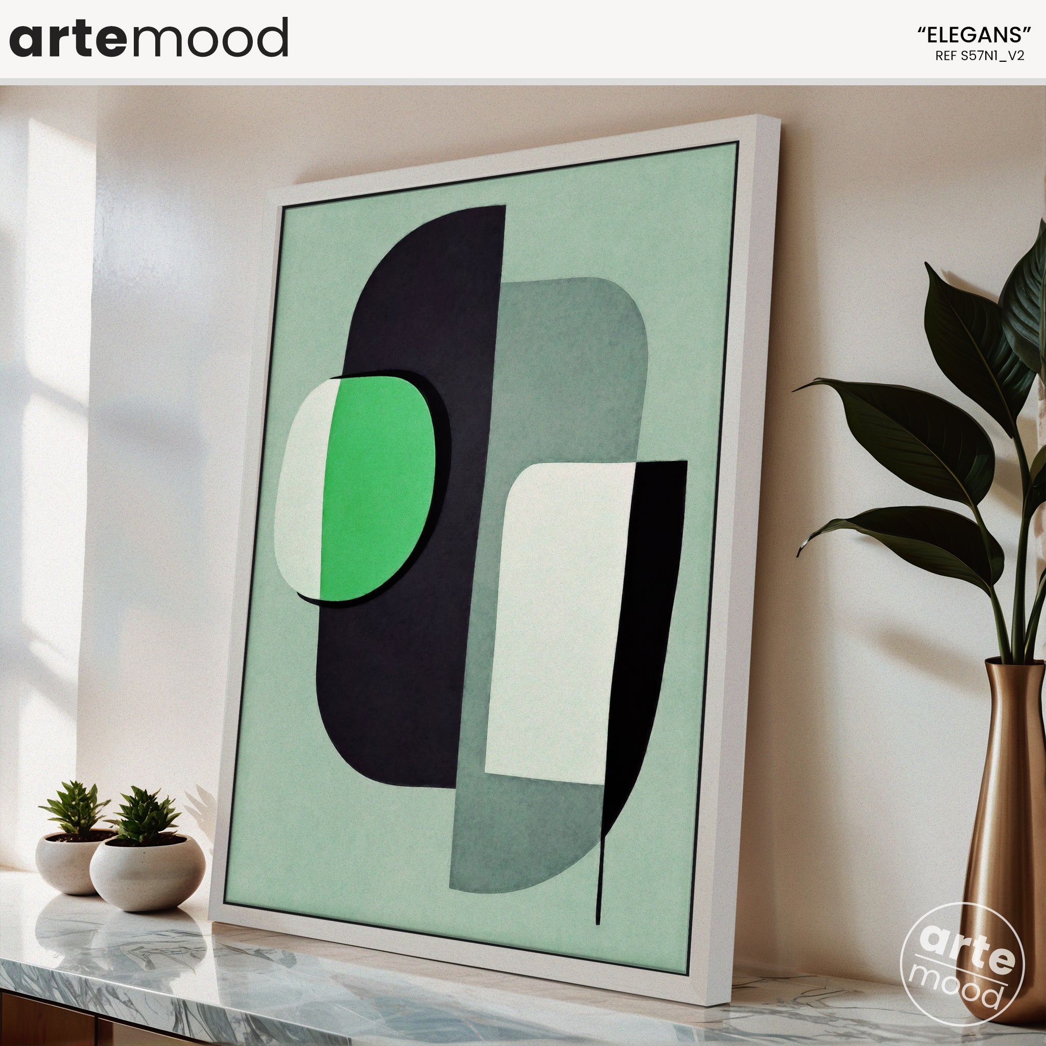 Abstract Artwork Print On Canvas - Minimalist Geometric Modern Art - Green, Black, Contemporary Wall Art