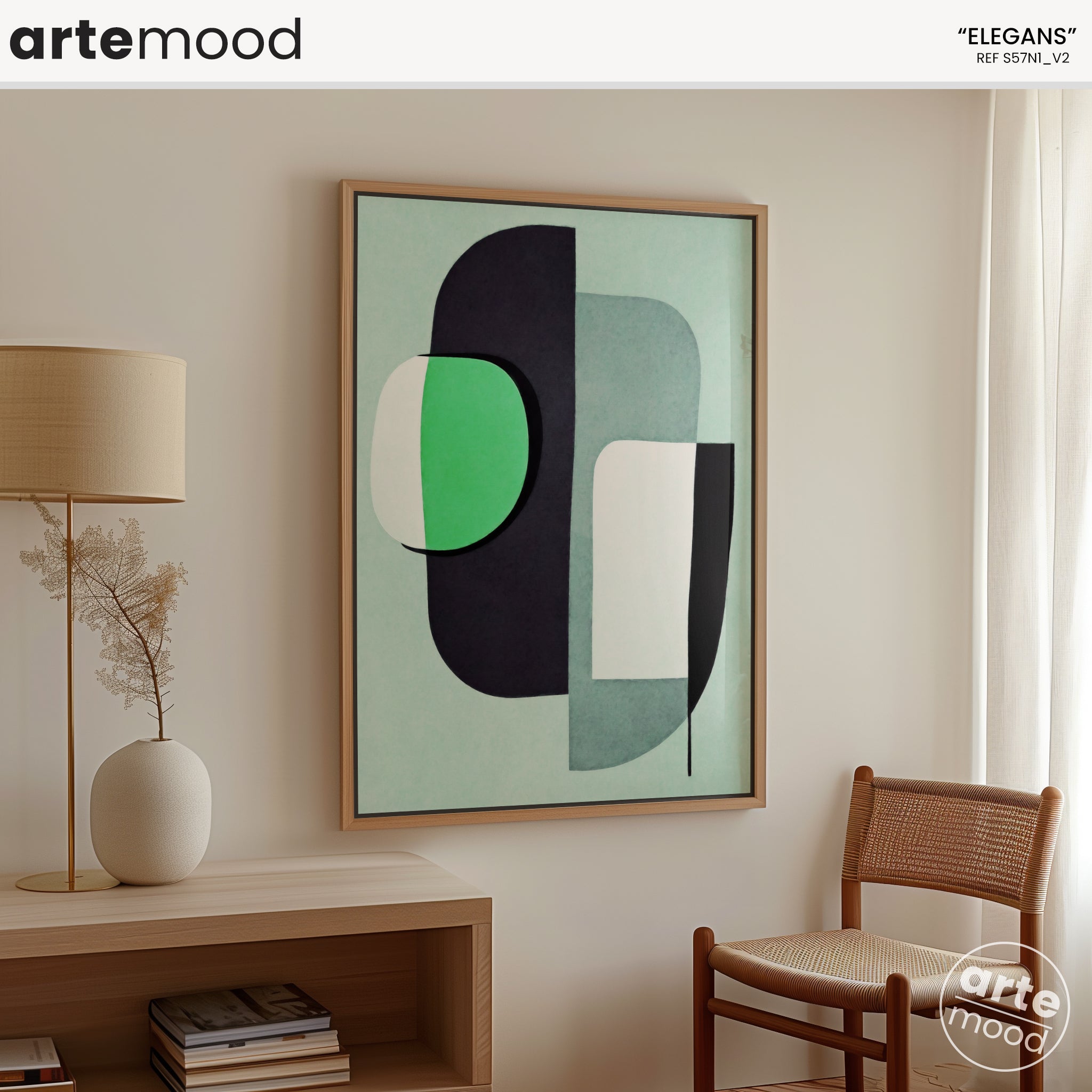 Abstract Artwork Print On Canvas - Minimalist Geometric Modern Art - Green, Black, Contemporary Wall Art