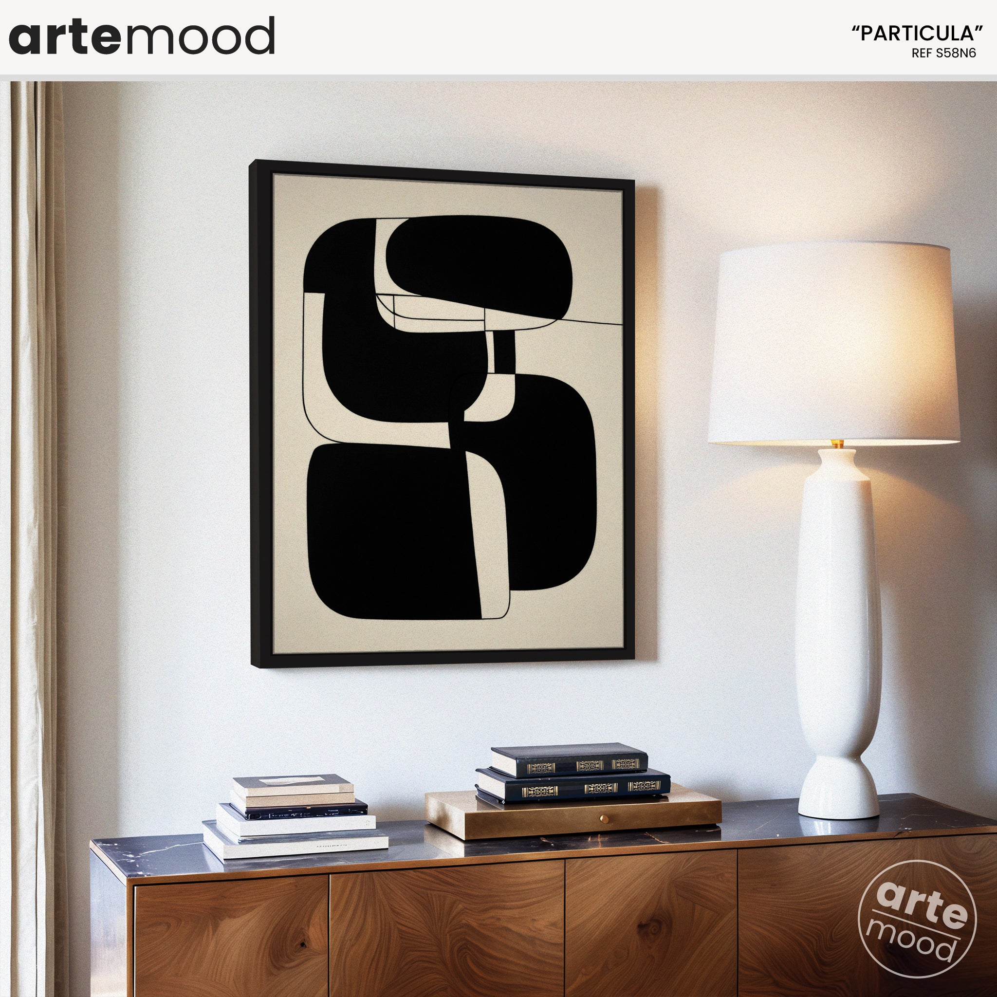 Abstract Artwork Print - Modern Art Canvas - Black White Composition - Minimal Wall Art Framed