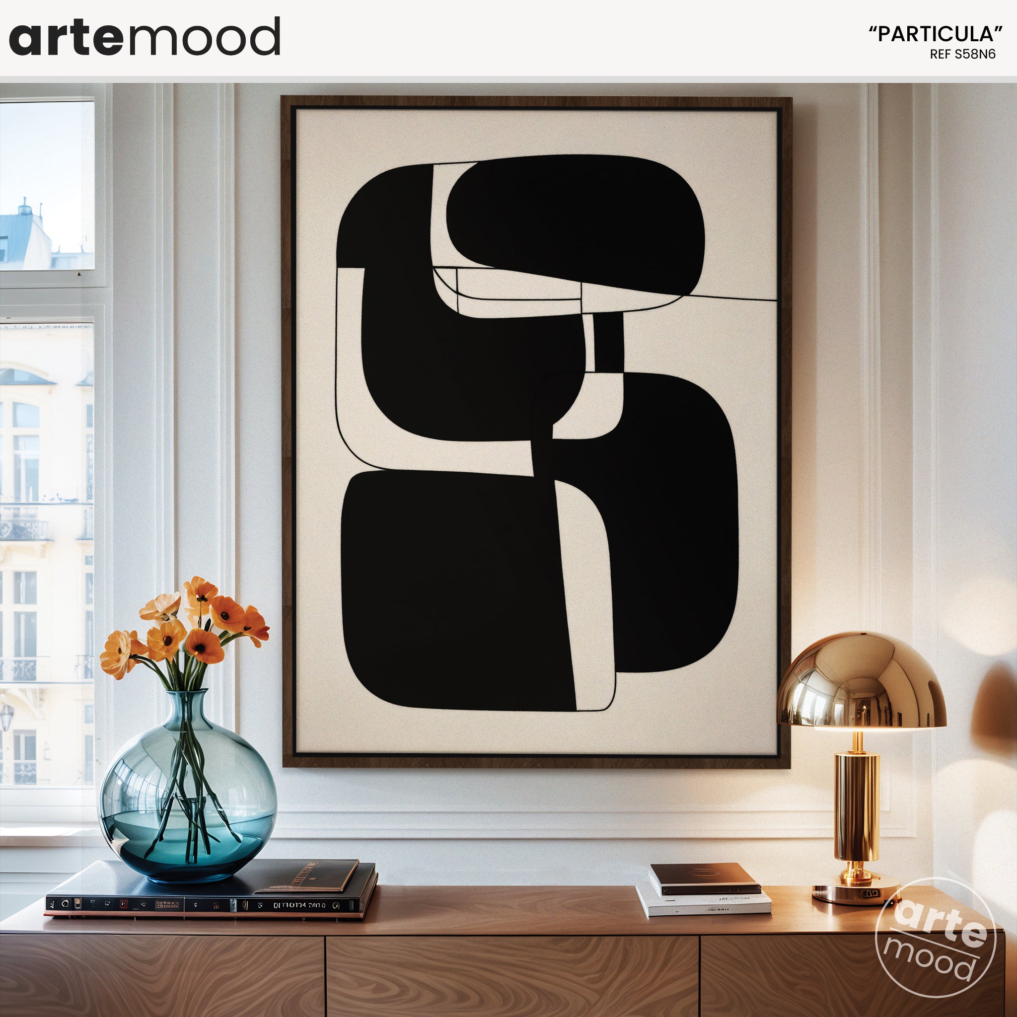 Abstract Artwork Print - Modern Art Canvas - Black White Composition - Minimal Wall Art Framed