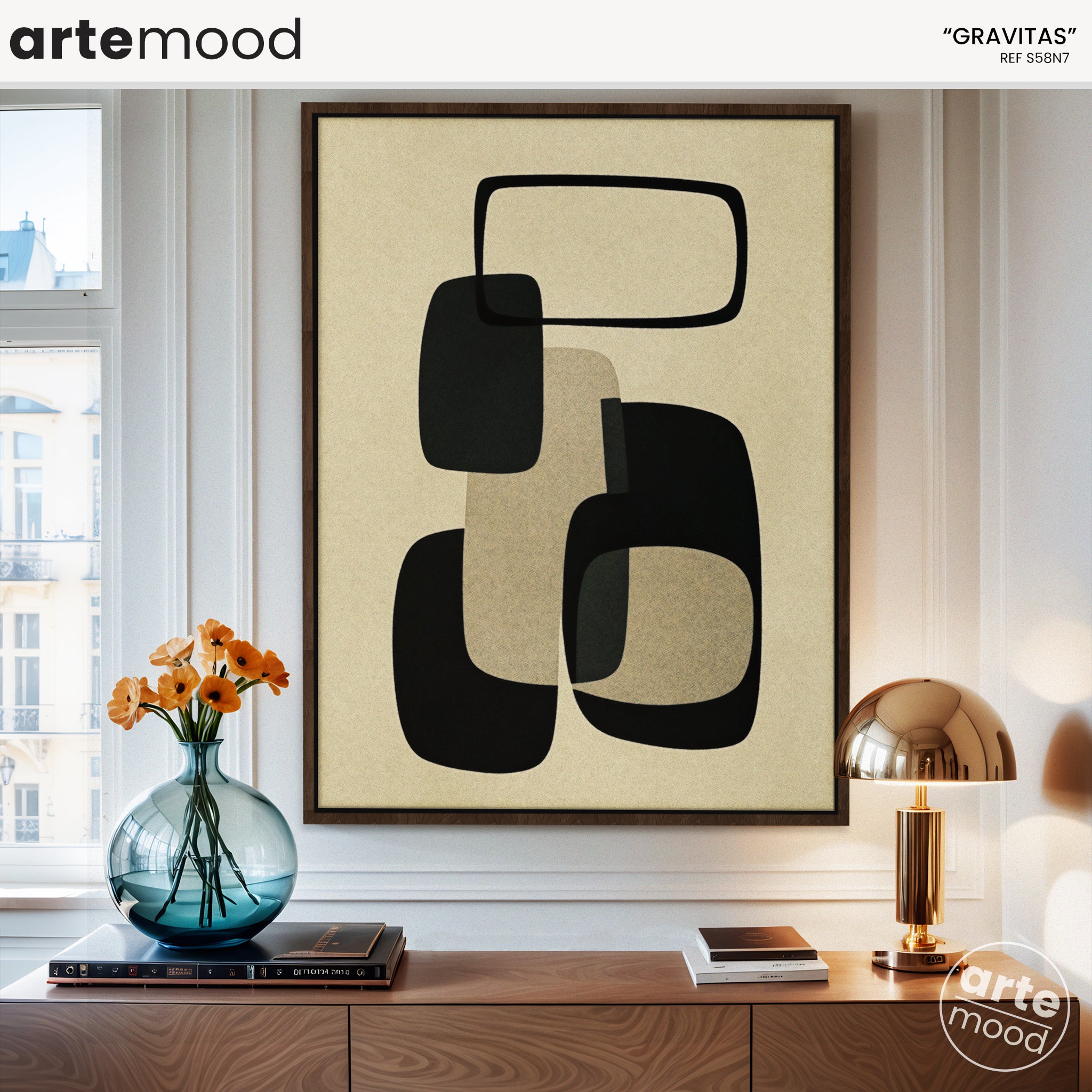 Abstract Artwork Print On Canvas - Minimalist Geometric Modern Art - Black White Contemporary Composition Chic Wall Decor