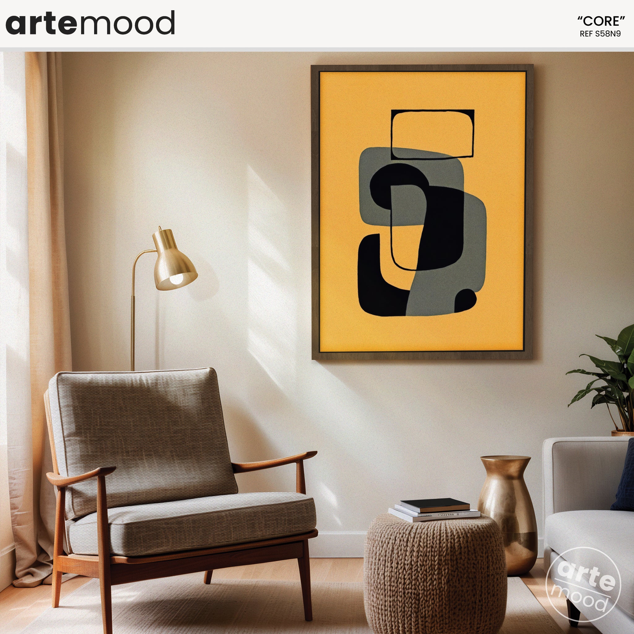 Abstract Artwork Print On Canvas - Minimalist Geometric Modern Art - Yellow, Black, Grey