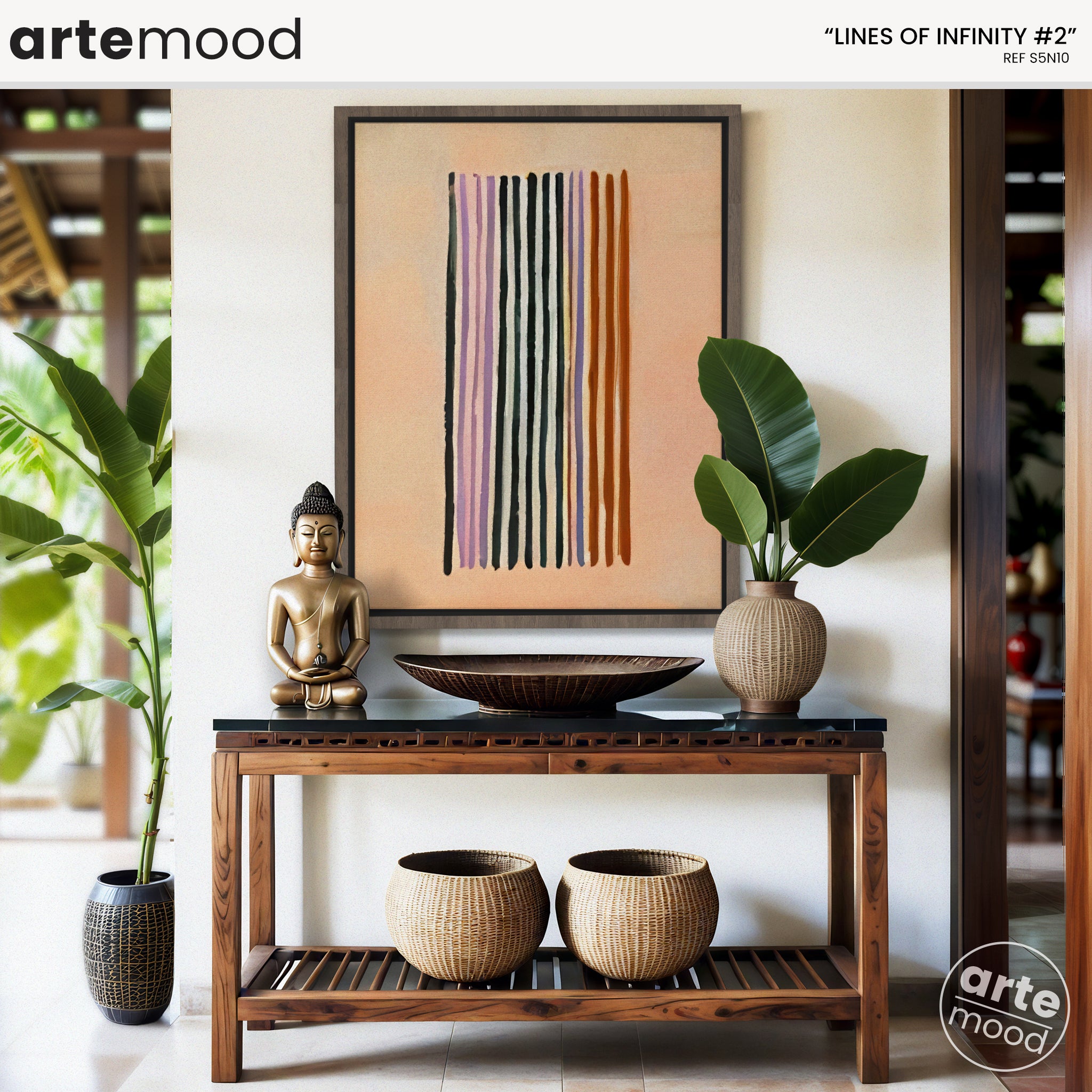 Abstract Artwork Print - Modern Art Canvas - Vertical Lines Composition Wall Art Minimal Beige