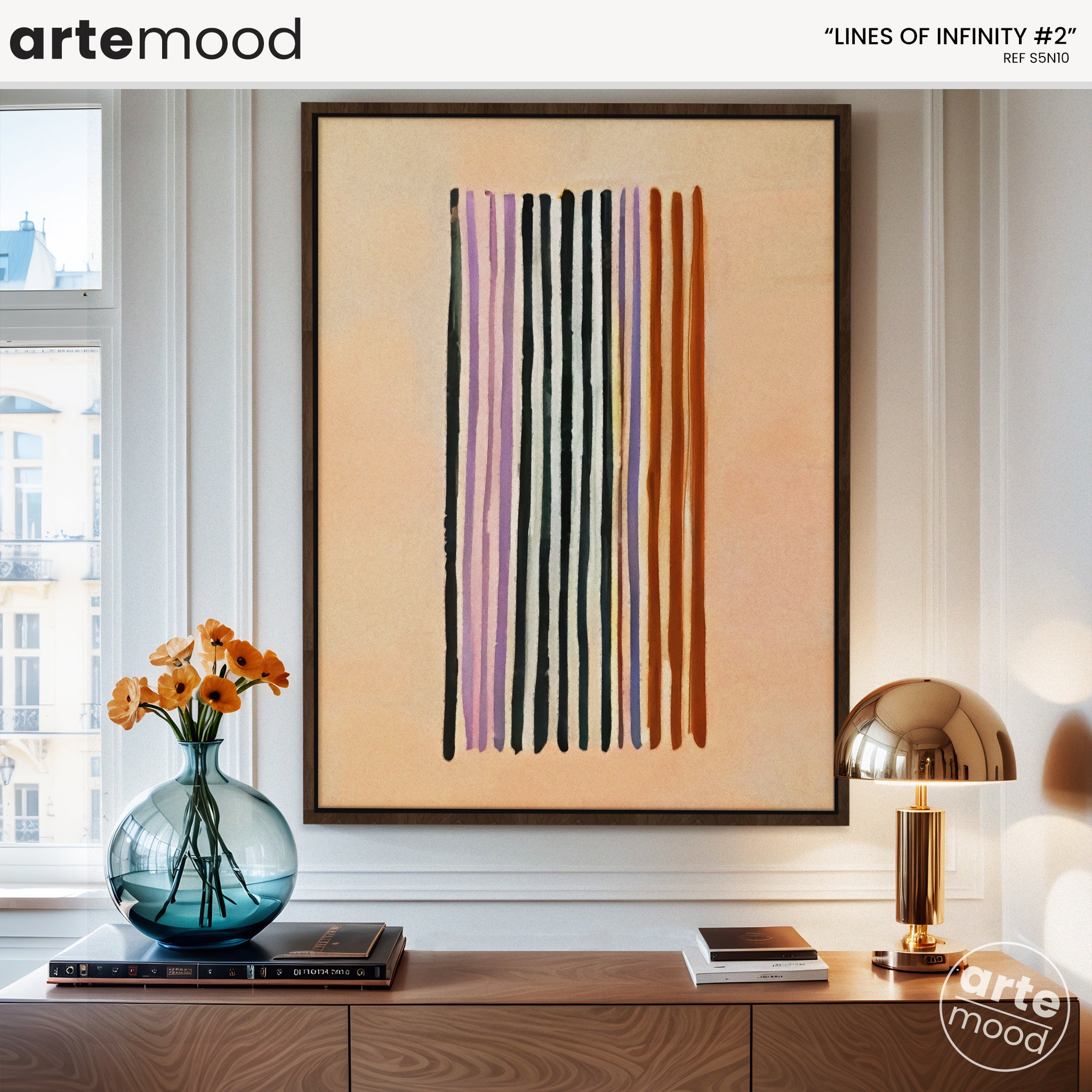 Abstract Artwork Print - Modern Art Canvas - Vertical Lines Composition Wall Art Minimal Beige