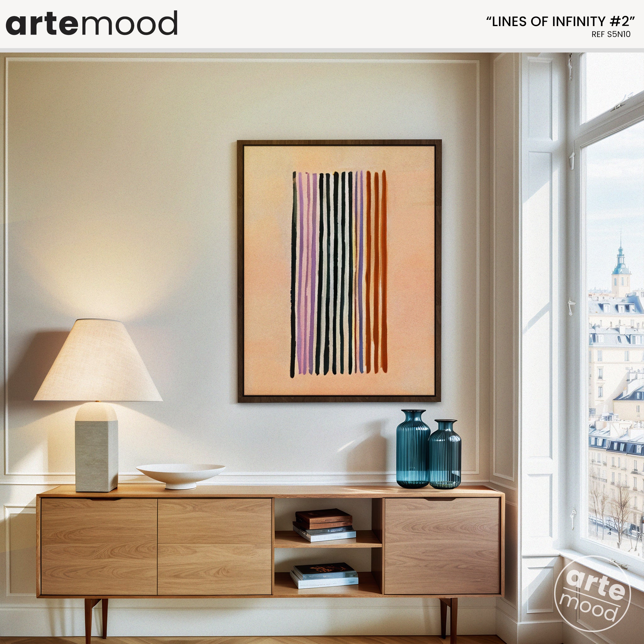 Abstract Artwork Print - Modern Art Canvas - Vertical Lines Composition Wall Art Minimal Beige