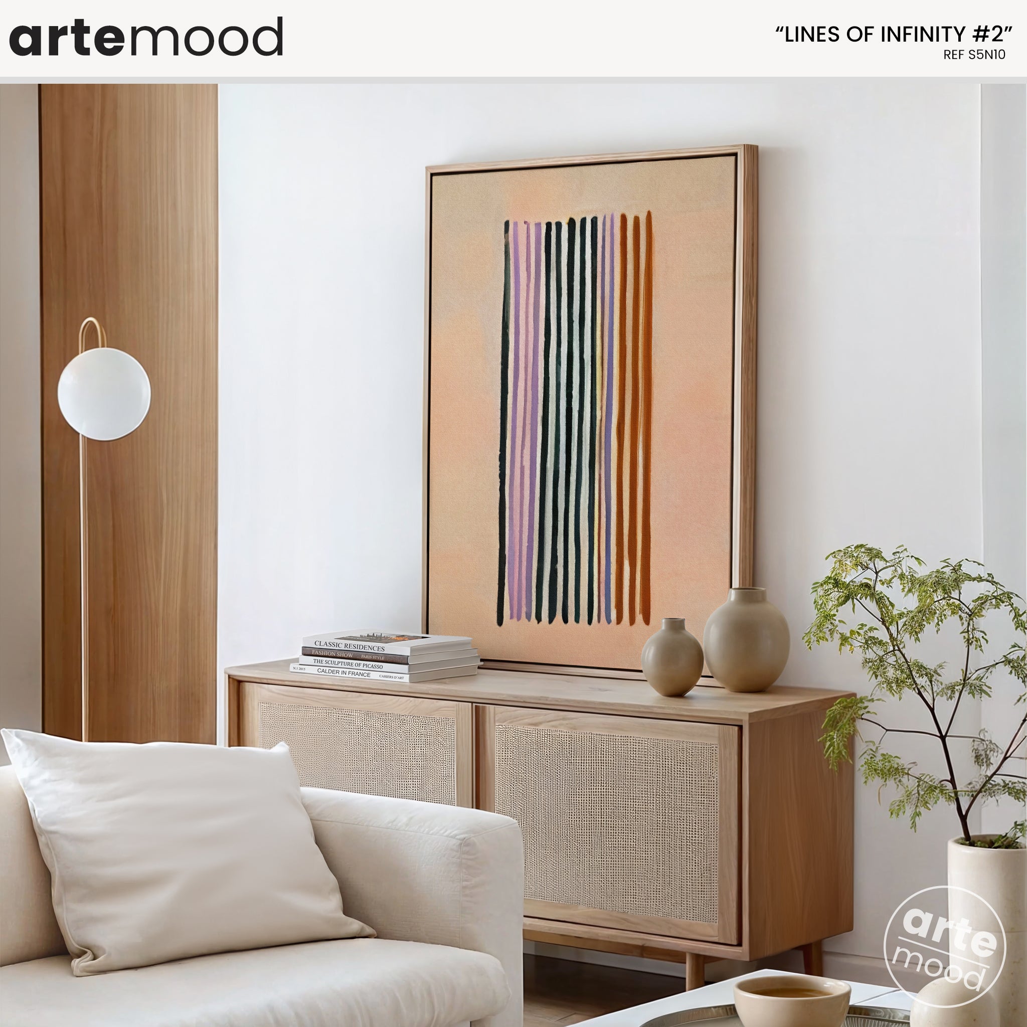 Abstract Artwork Print - Modern Art Canvas - Vertical Lines Composition Wall Art Minimal Beige