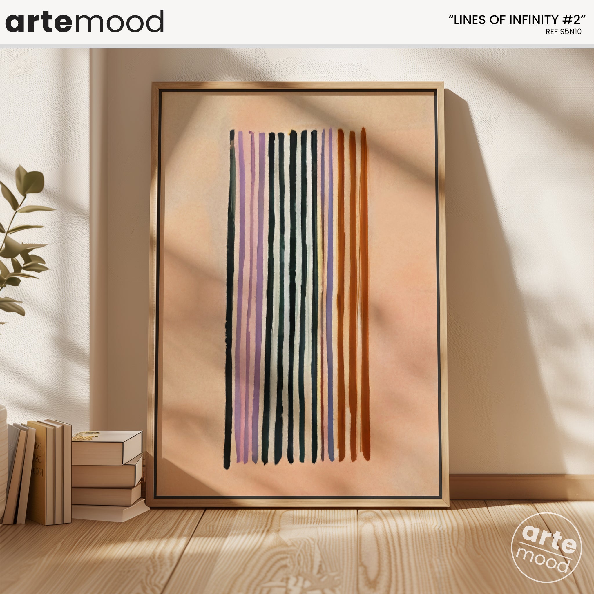 Abstract Artwork Print - Modern Art Canvas - Vertical Lines Composition Wall Art Minimal Beige