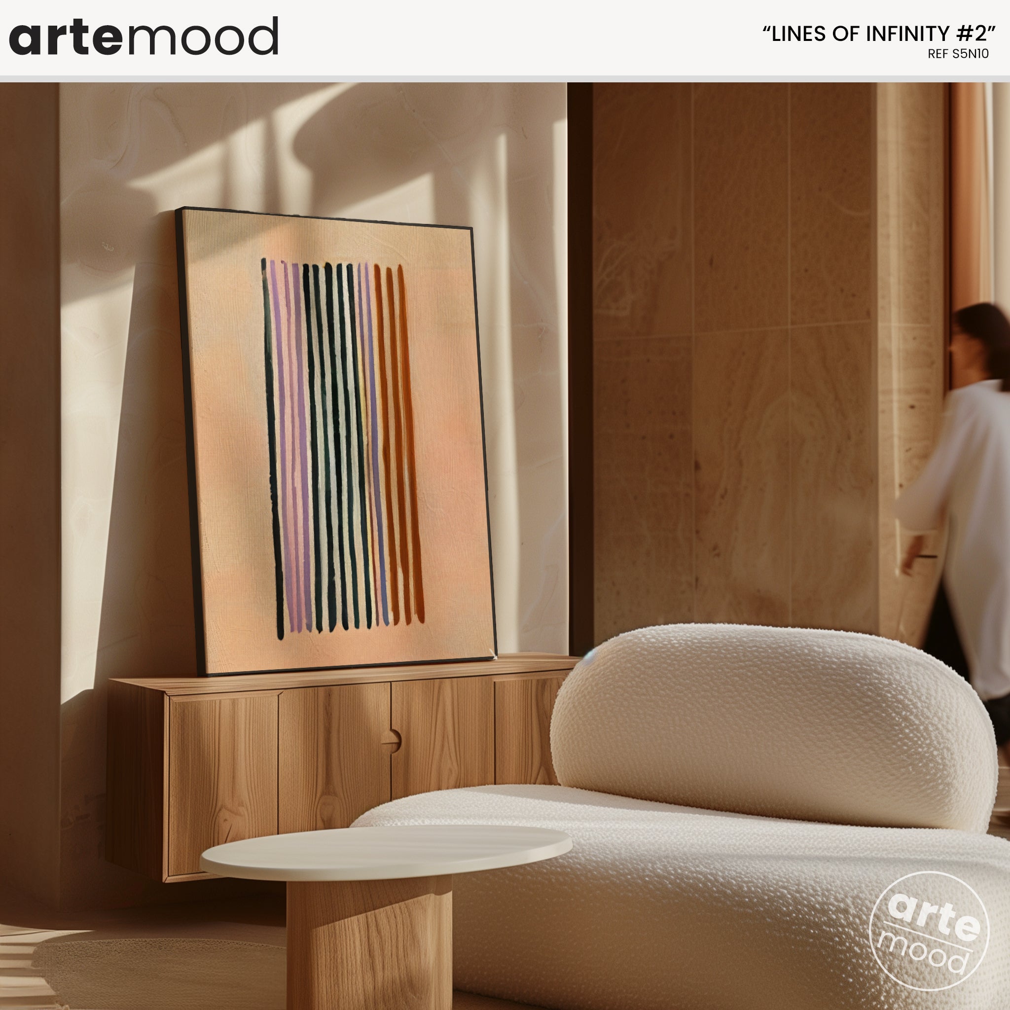 Abstract Artwork Print - Modern Art Canvas - Vertical Lines Composition Wall Art Minimal Beige