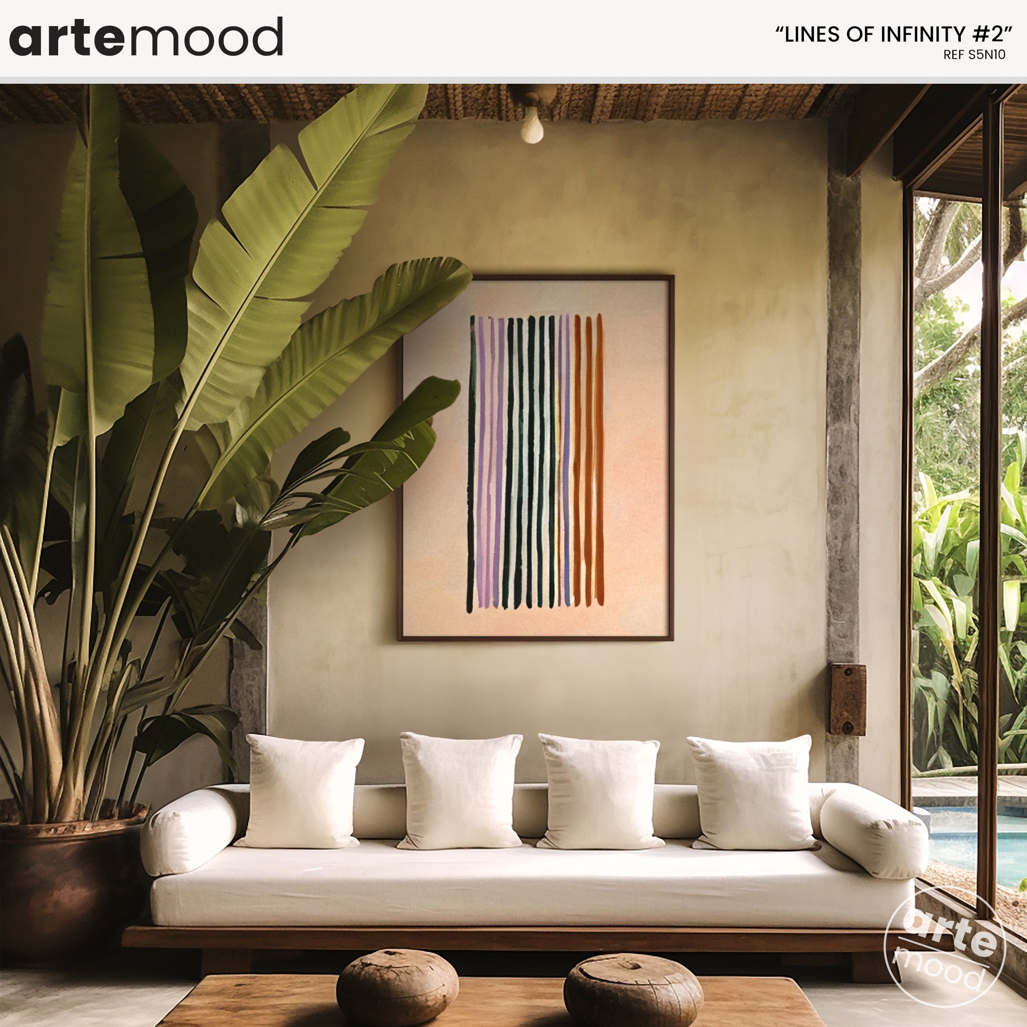 Abstract Artwork Print - Modern Art Canvas - Vertical Lines Composition Wall Art Minimal Beige