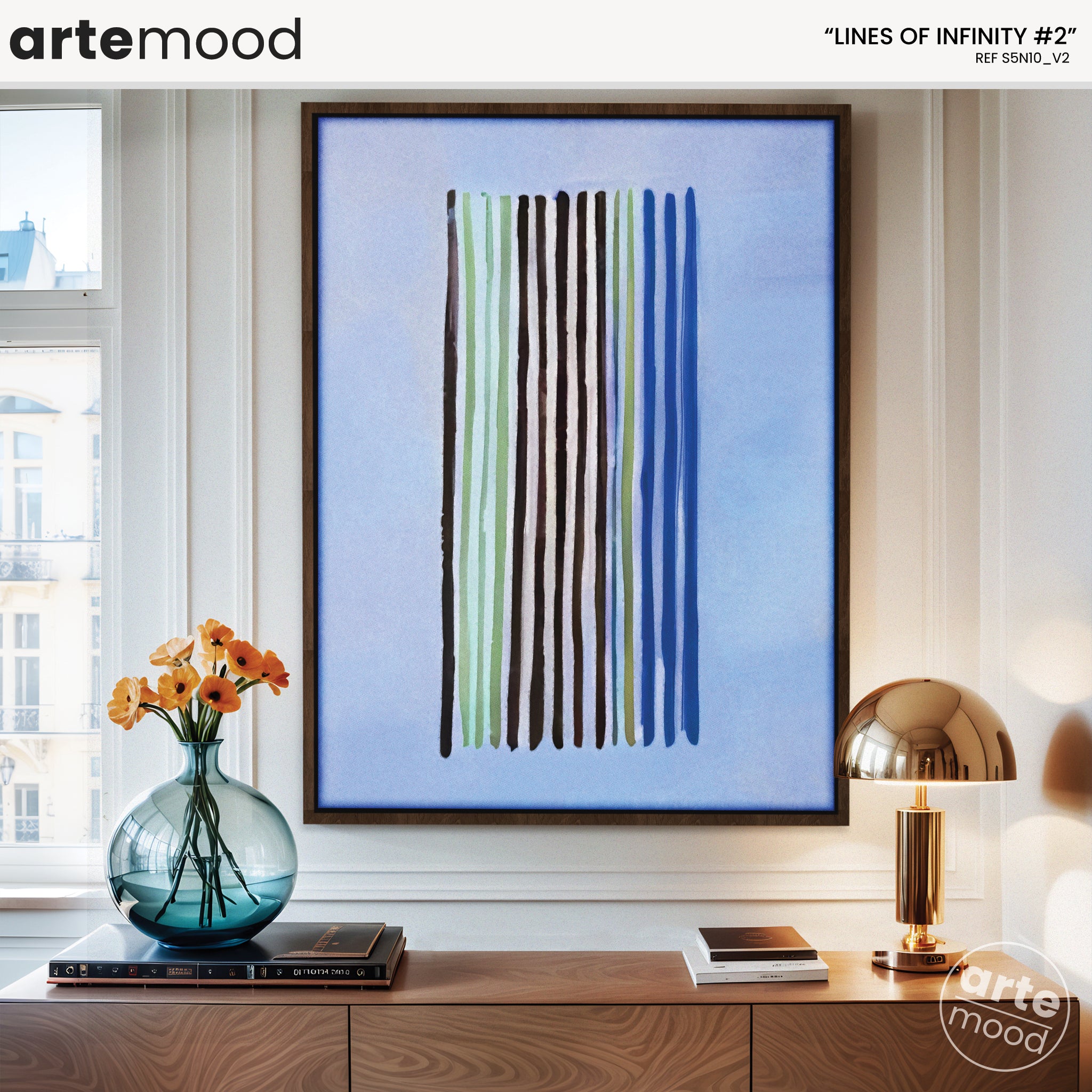 Color Field Artwork Print On Canvas - Minimalist, Zen, Color Lines, Blue, Green, Relax