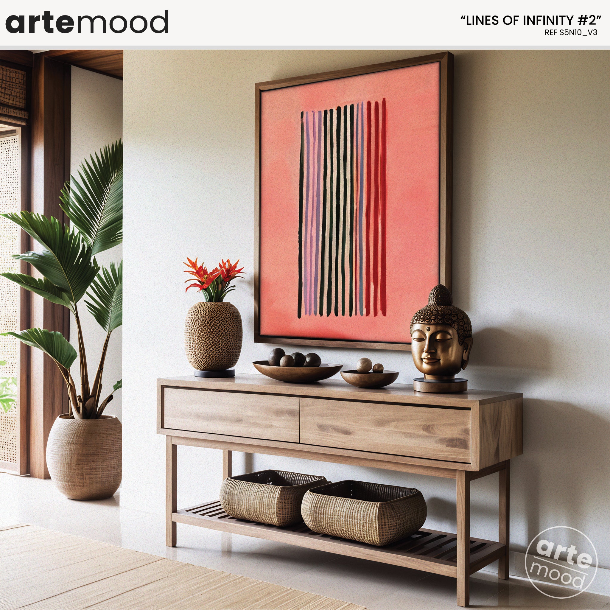 Abstract Artwork Print On Canvas - Minimal Composition Zen Art - Red Lines - Chic Elegant Wall Art Framed