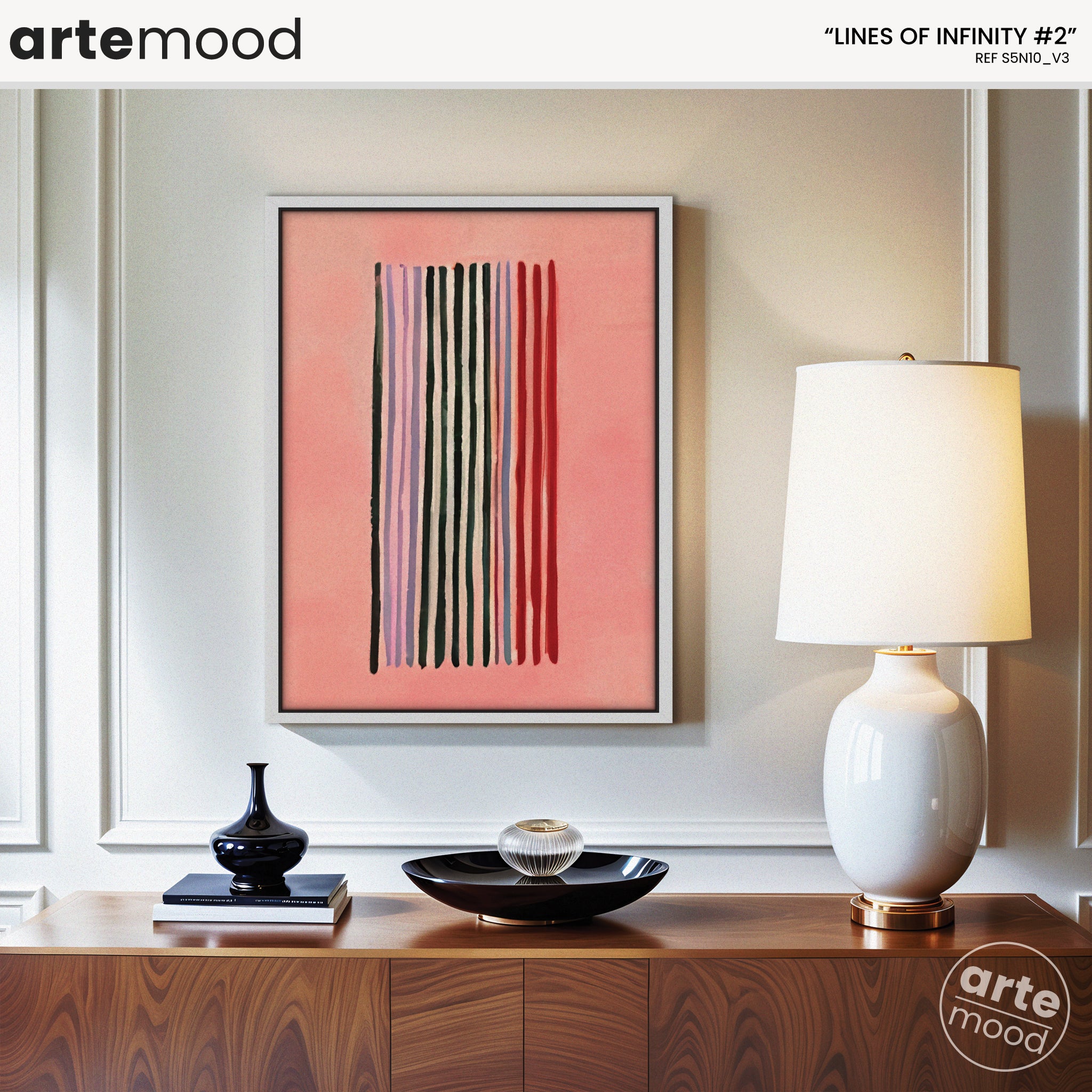 Abstract Artwork Print On Canvas - Minimal Composition Zen Art - Red Lines - Chic Elegant Wall Art Framed