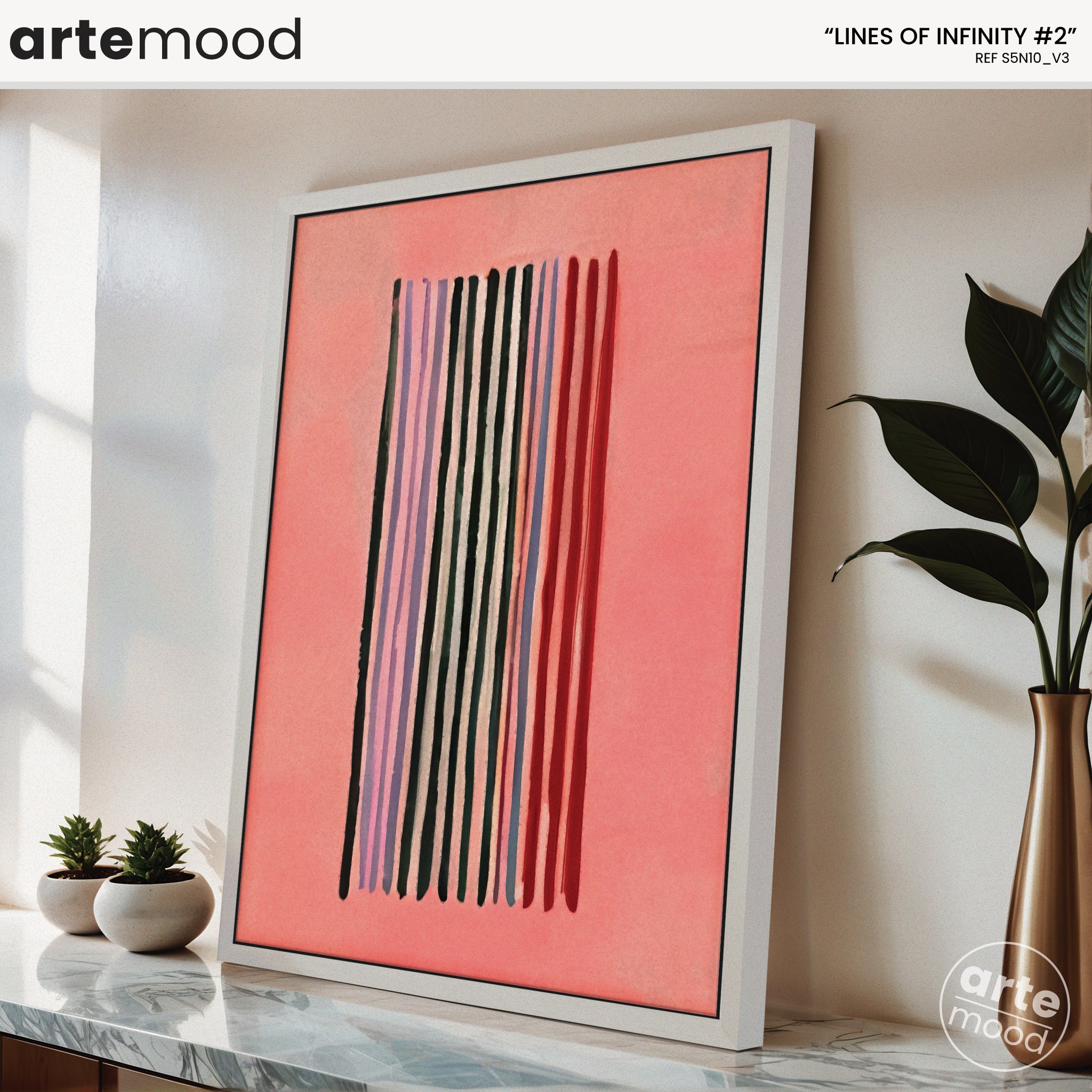 Abstract Artwork Print On Canvas - Minimal Composition Zen Art - Red Lines - Chic Elegant Wall Art Framed