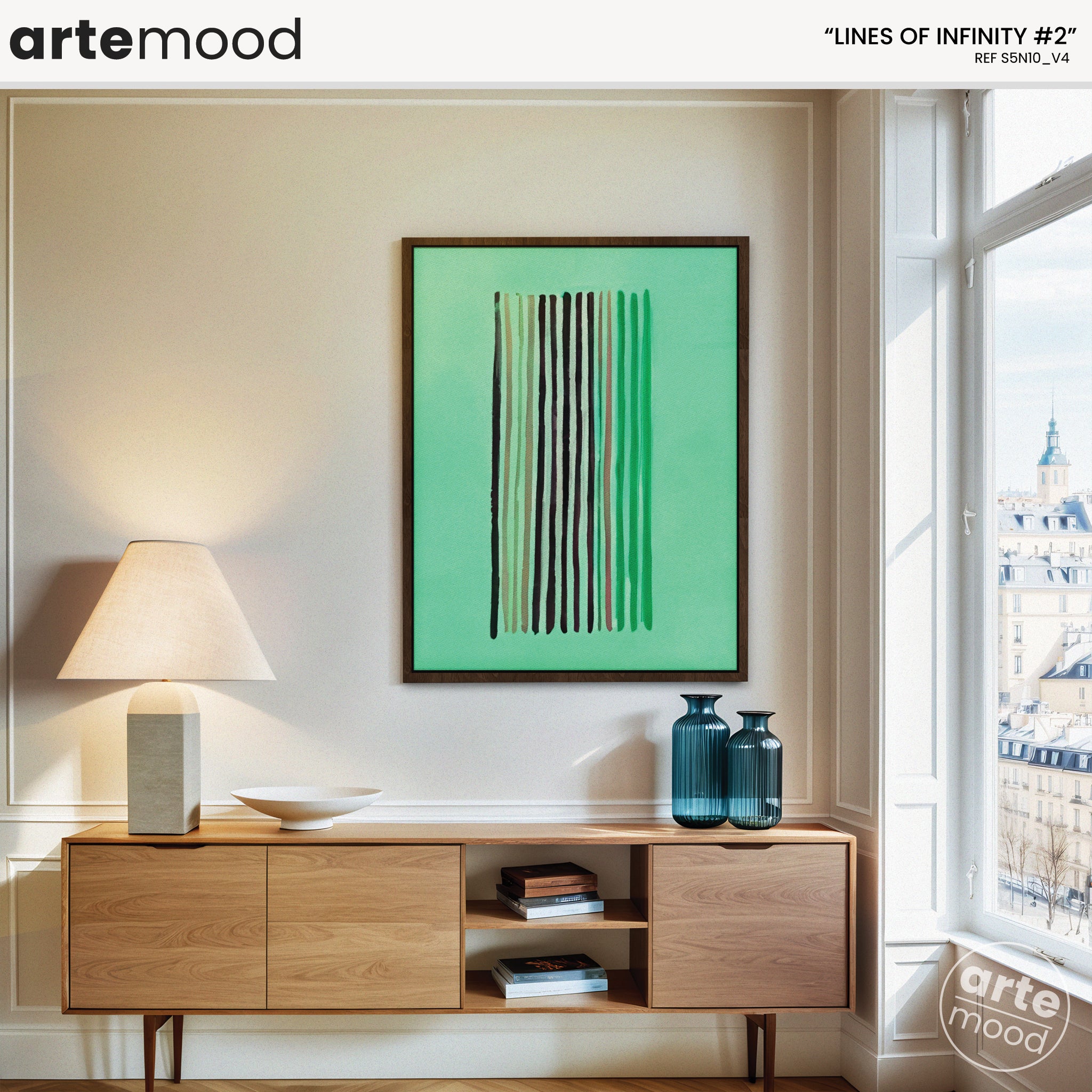 Abstract Artwork Print On Canvas - Minimalist Geometric Modern Art Composition - Framed Art Minimal Green Color