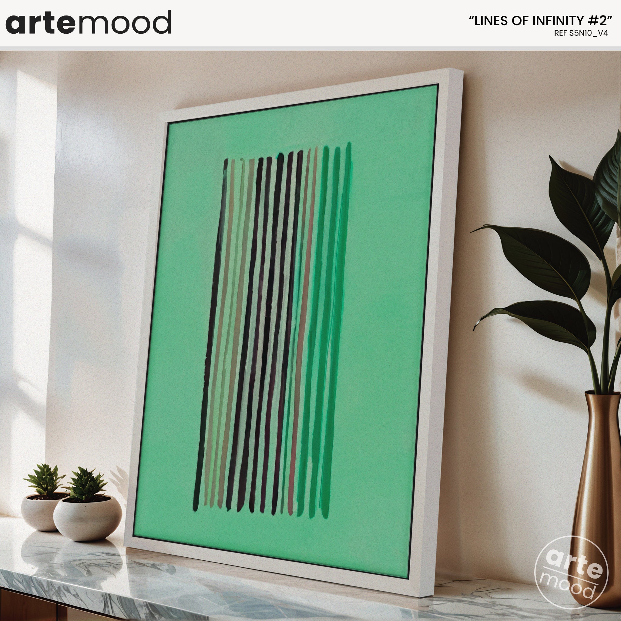 Abstract Artwork Print On Canvas - Minimalist Geometric Modern Art Composition - Framed Art Minimal Green Color