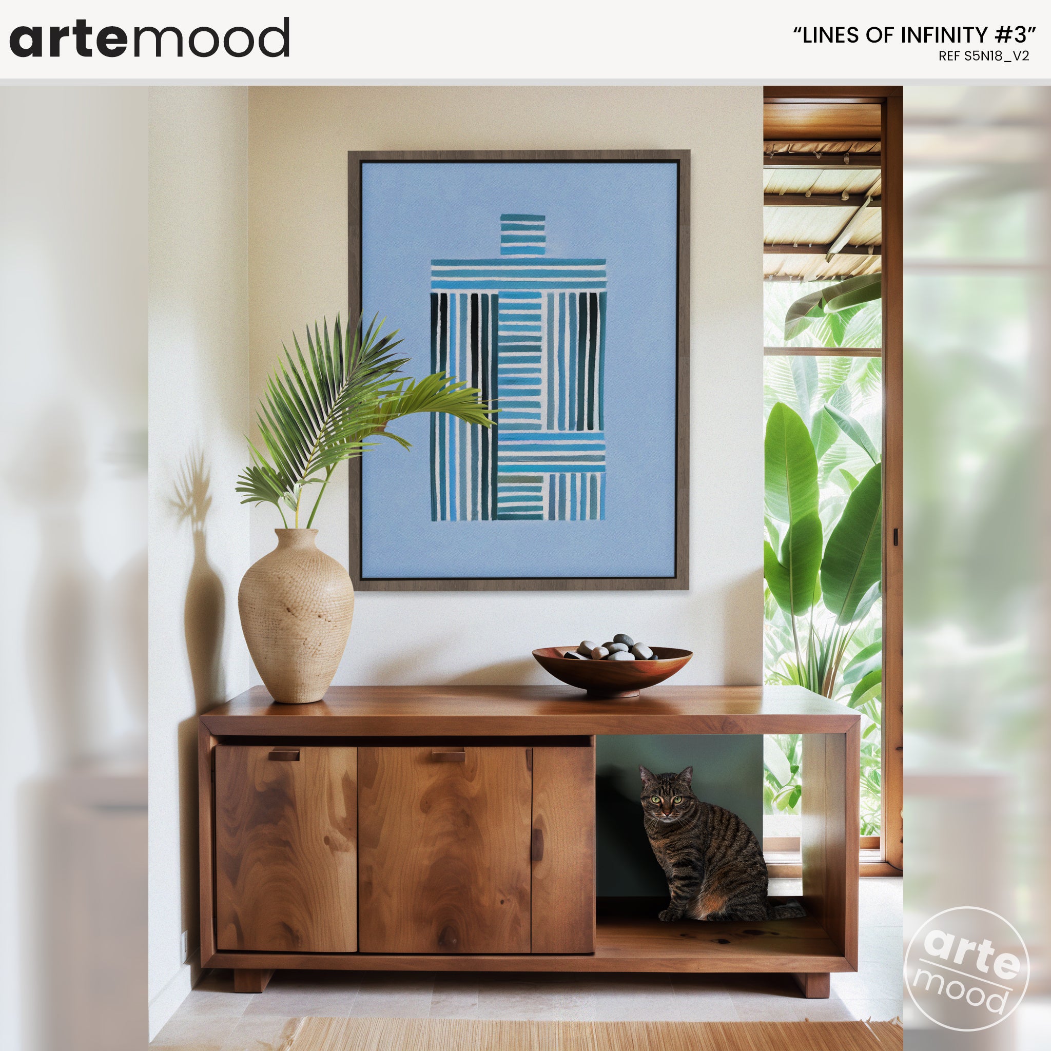 Abstract Artwork Print - Modern Art Canvas - Vibrant Color Art, Blue Colors, Vertical Lines, Minimal Art