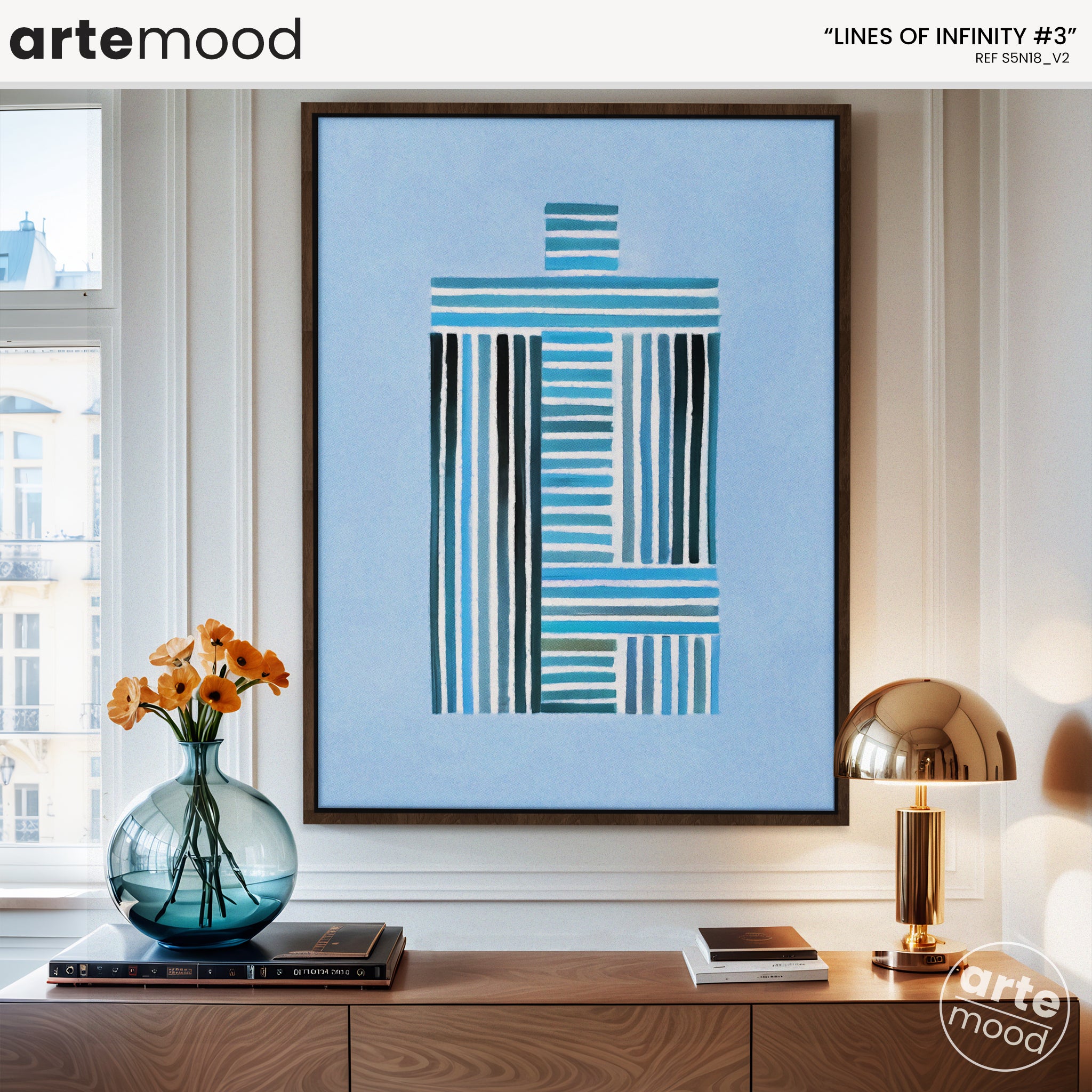 Abstract Artwork Print - Modern Art Canvas - Vibrant Color Art, Blue Colors, Vertical Lines, Minimal Art