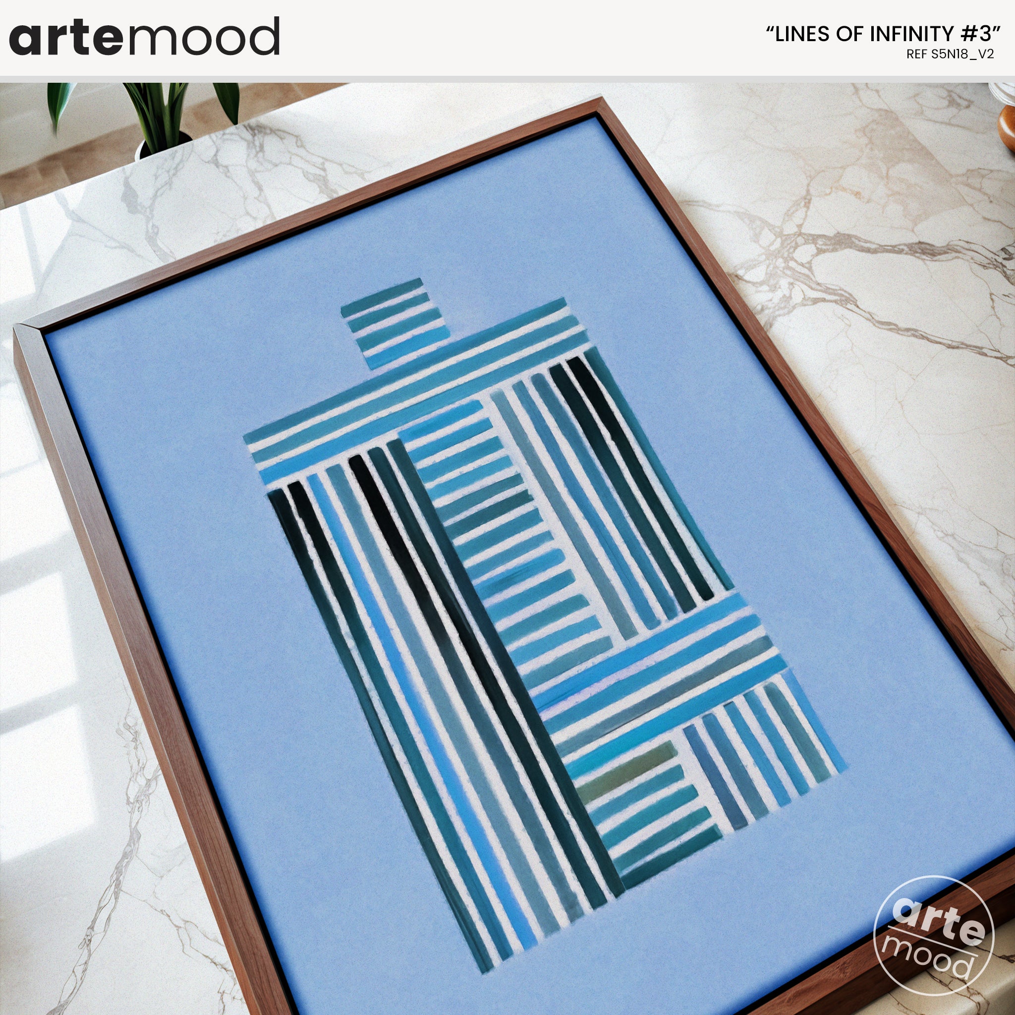 Abstract Artwork Print - Modern Art Canvas - Vibrant Color Art, Blue Colors, Vertical Lines, Minimal Art