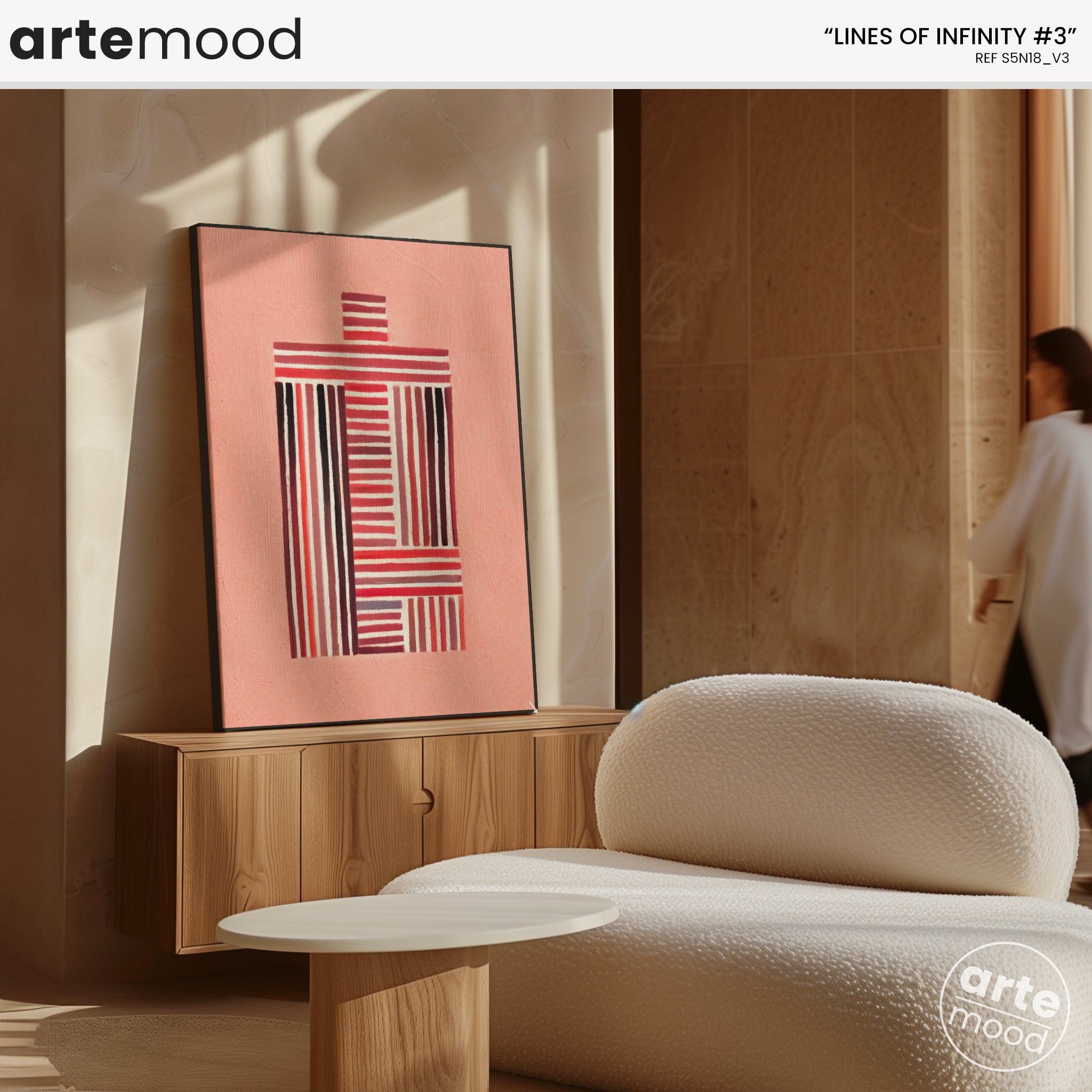 Abstract Artwork Print On Canvas - Minimalist Geometric Modern Art - Red Color, Serene Painting, Vertical Lines, Naive