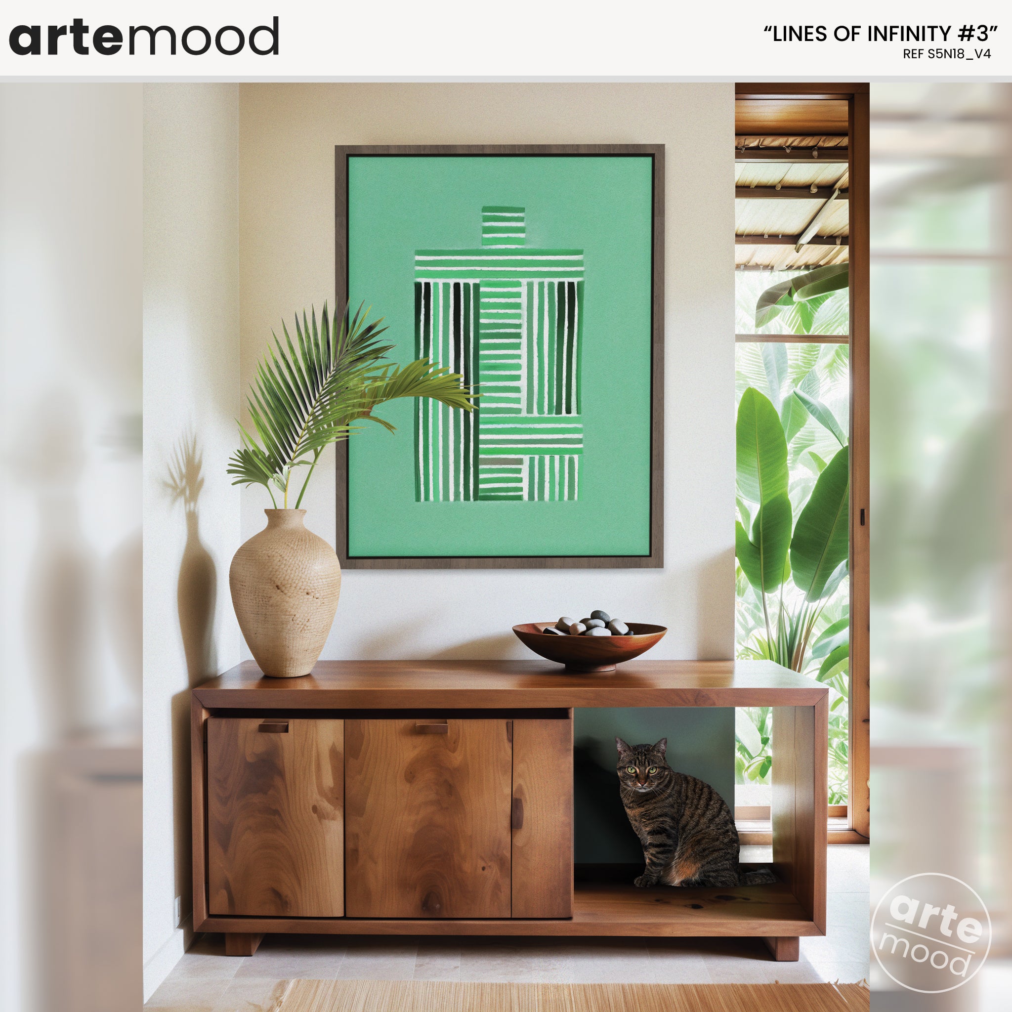 Abstract Artwork Print On Canvas - Minimalist Composition Modern Art - Green Tones