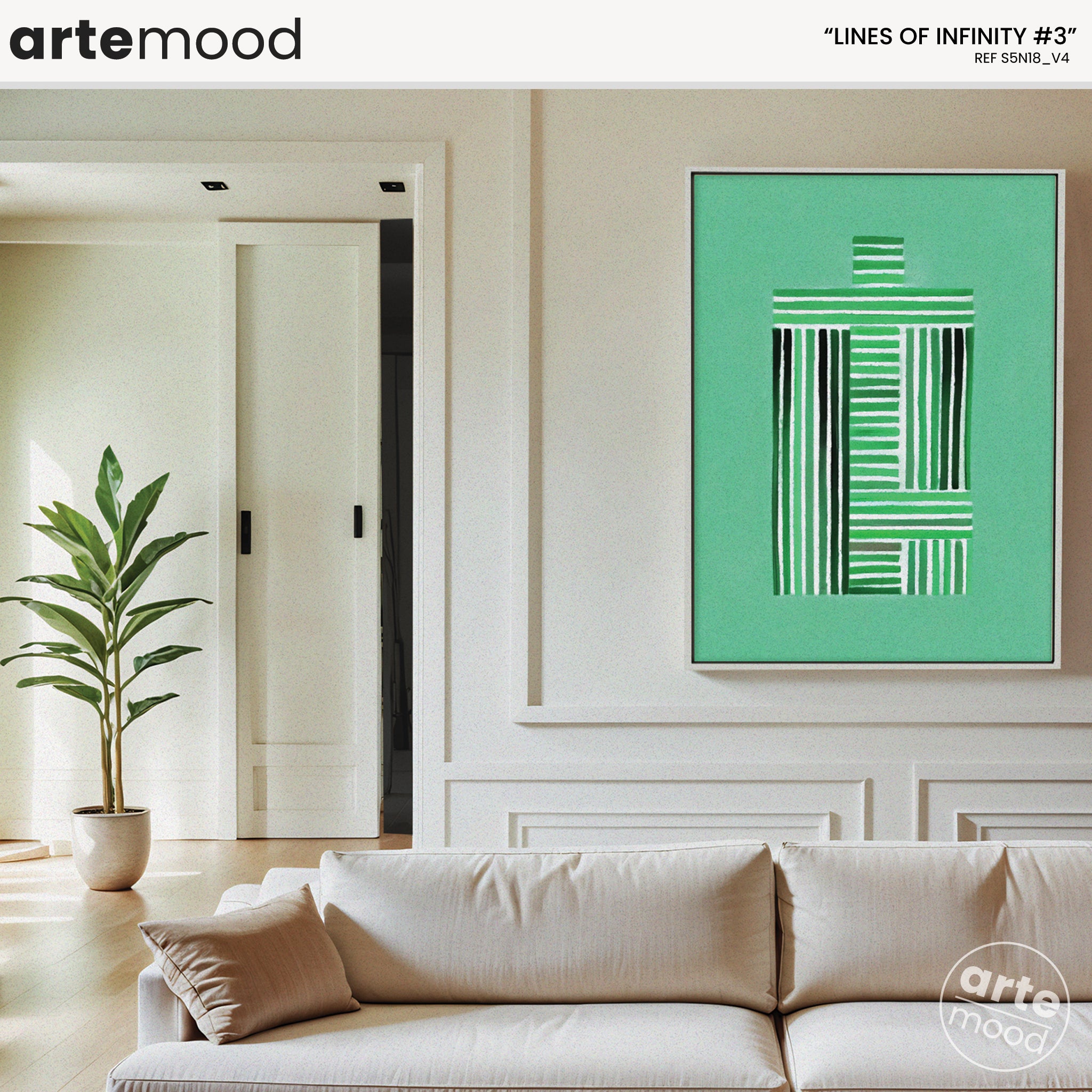 Abstract Artwork Print On Canvas - Minimalist Composition Modern Art - Green Tones