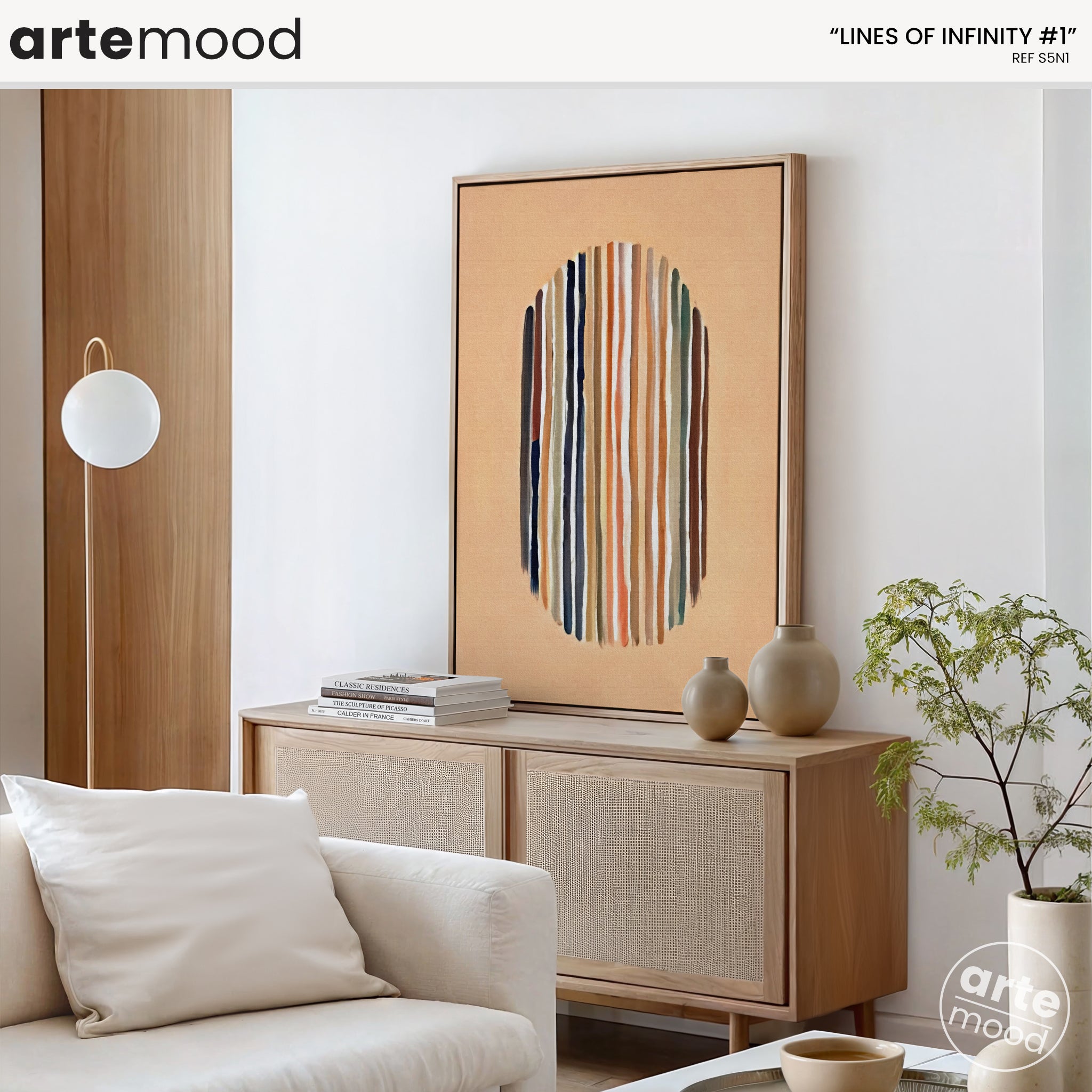 Abstract Artwork Print On Canvas - Minimalist Geometric Modern Art - Vertical Lines Zen, Beige, Orange, Serene, Chic Decor