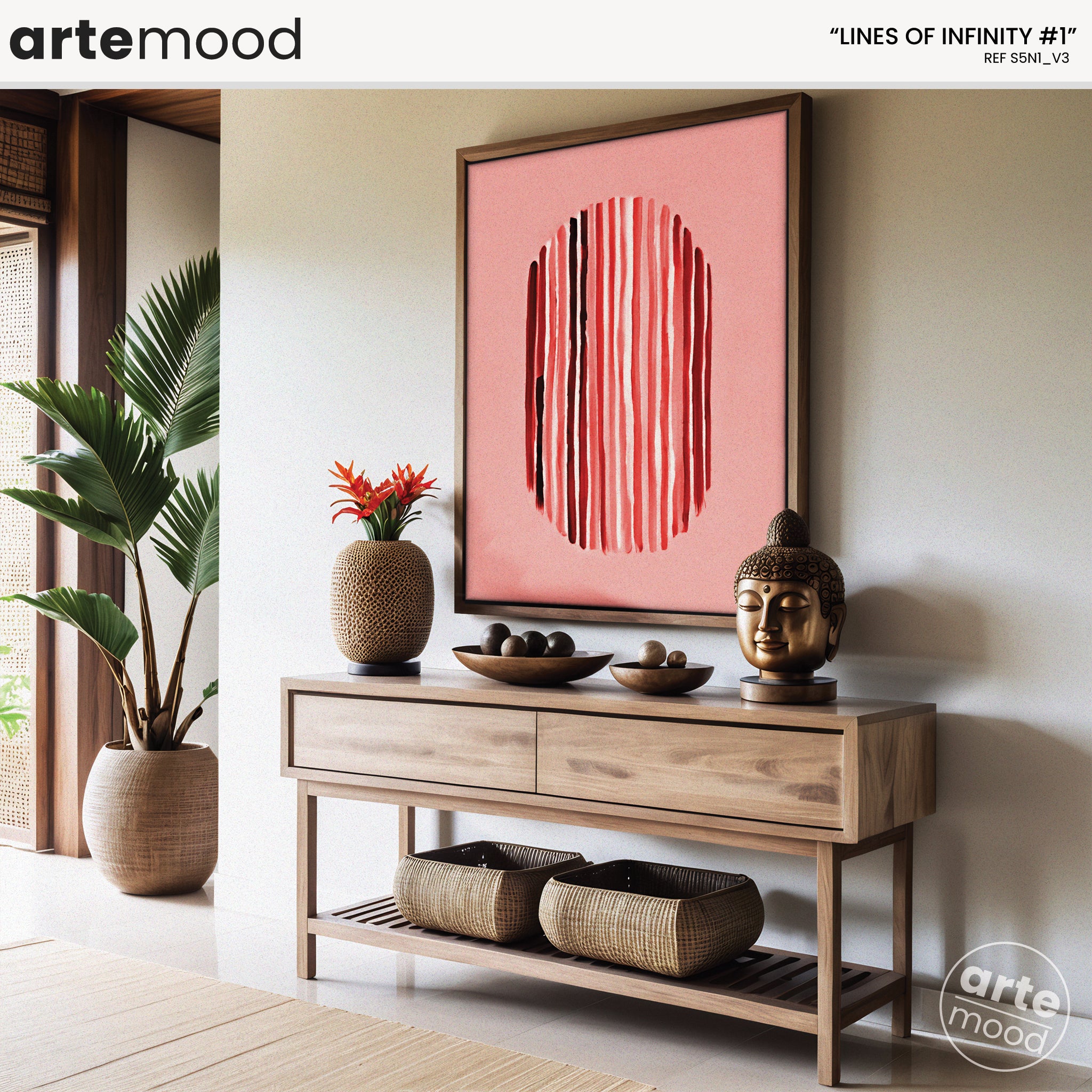 Abstract Artwork Print - Modern Art Canvas - Minimal Art, Lines, Red Color